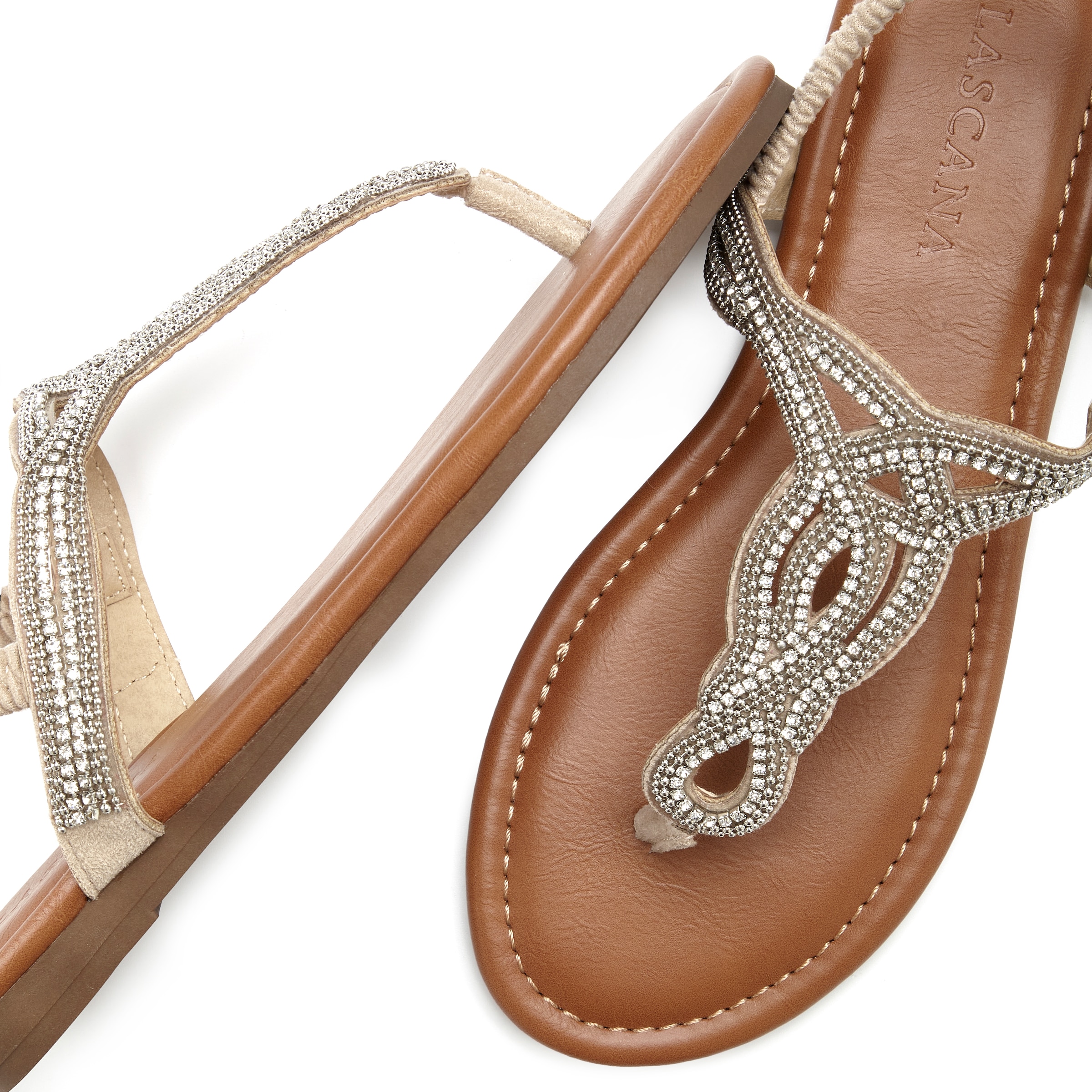 LASCANA Zehentrenner  Sandale, Pantolette mit Schmucksteinen in Glitzer-Optik VEGAN