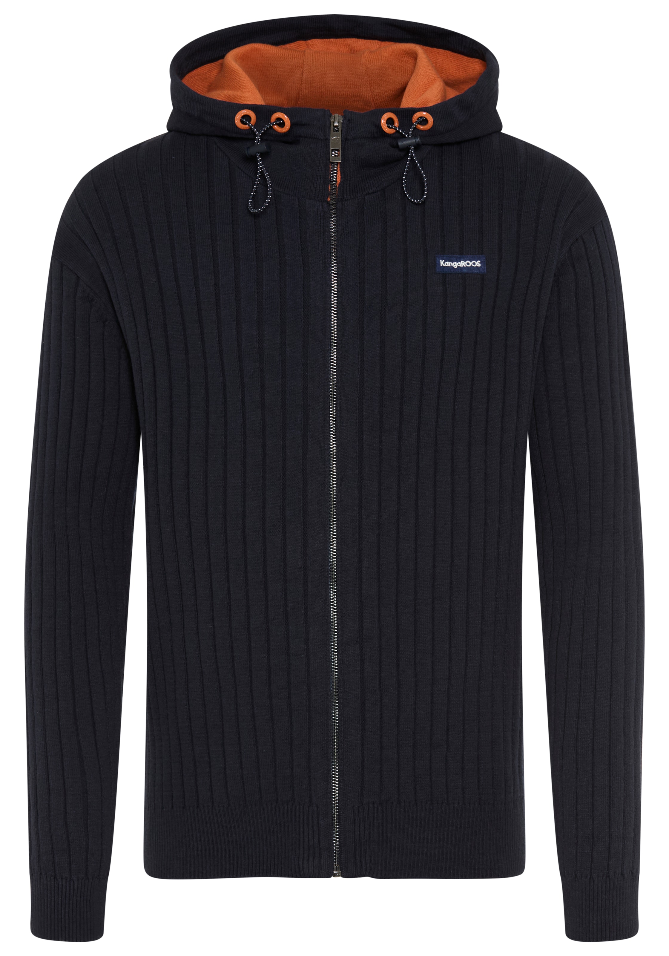 KangaROOS Cardigan à capuche avec fermeture éclair, tricot côtelé, coupe régulière, longueur normale