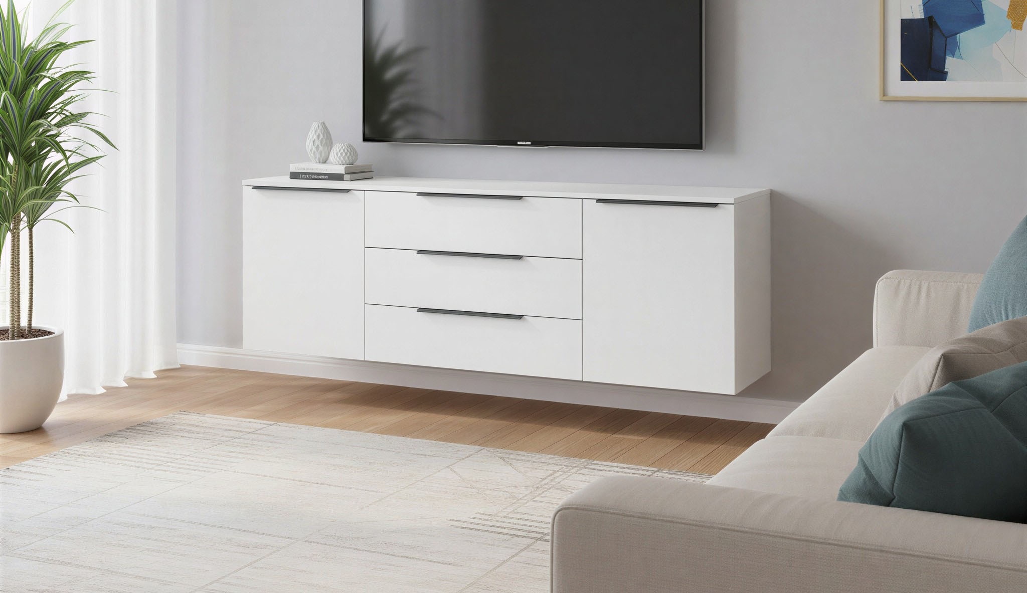 borchardt Möbel Sideboard »Tom, Kommode Breite 166cm, hängend oder stehend mit Metallgriffen« 2 Türen 3 Schubkästen, verstellbare Einlegeböden