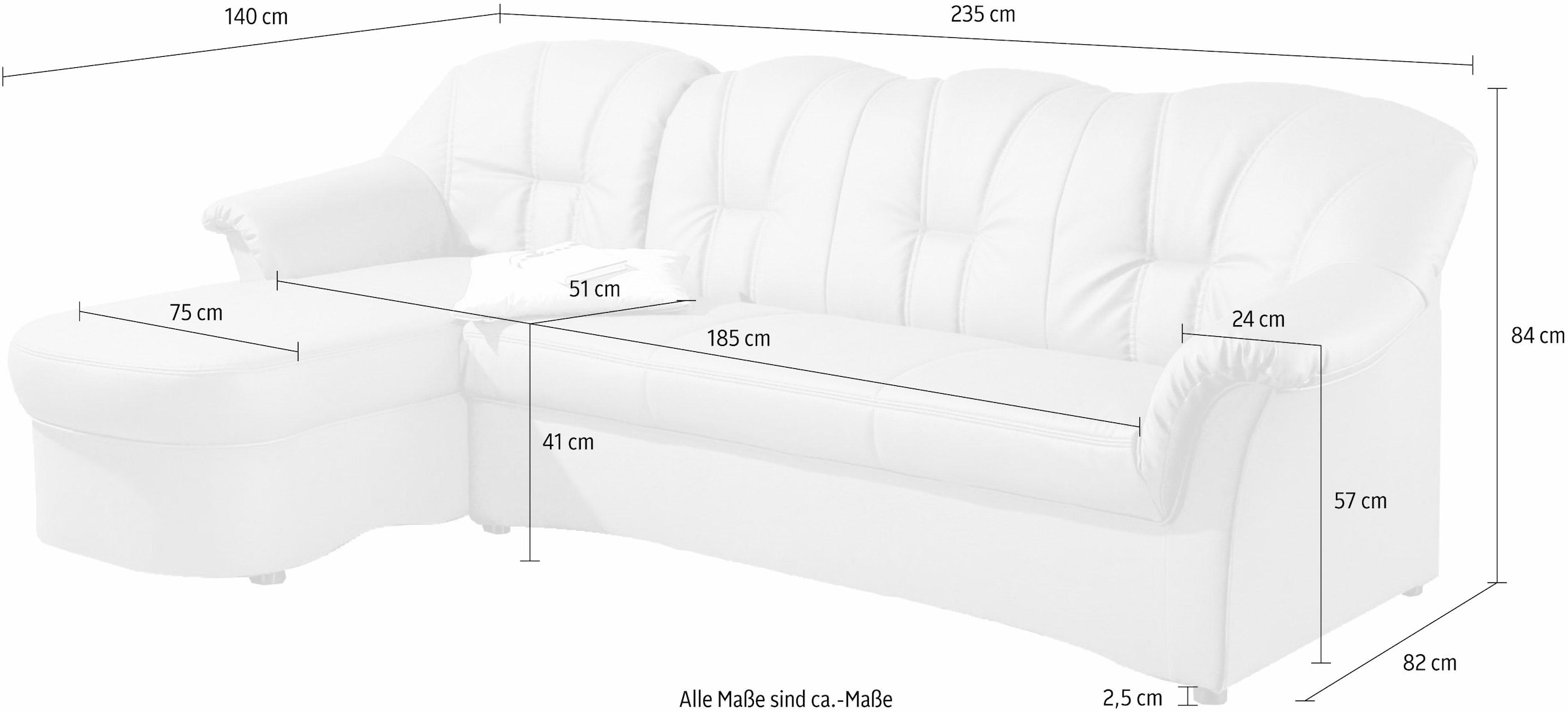 DOMO collection Ecksofa »Papenburg, zeitlose Rückensteppung, elegante Formensprache, L-Form« in grosser Farbvielfalt, wahlweise mit Bettfunktion