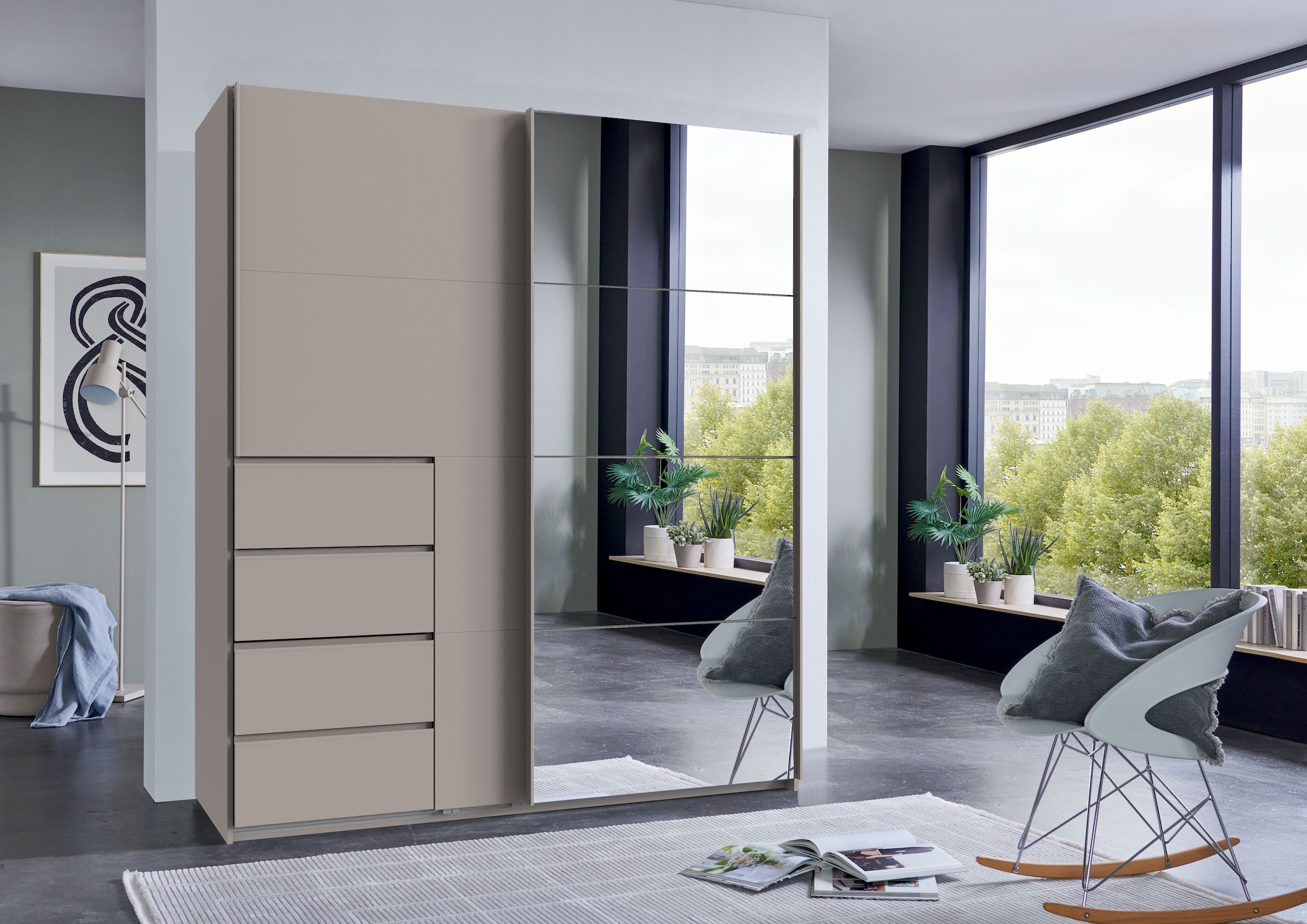 Wimex Schwebetürenschrank »Bali in den Breiten 180cm, 225cm & 270cm, Kleiderschrank mit Spiegel« erhältlich in der Farbe: Kaschmir,  Schrank mit 4 Schubladen