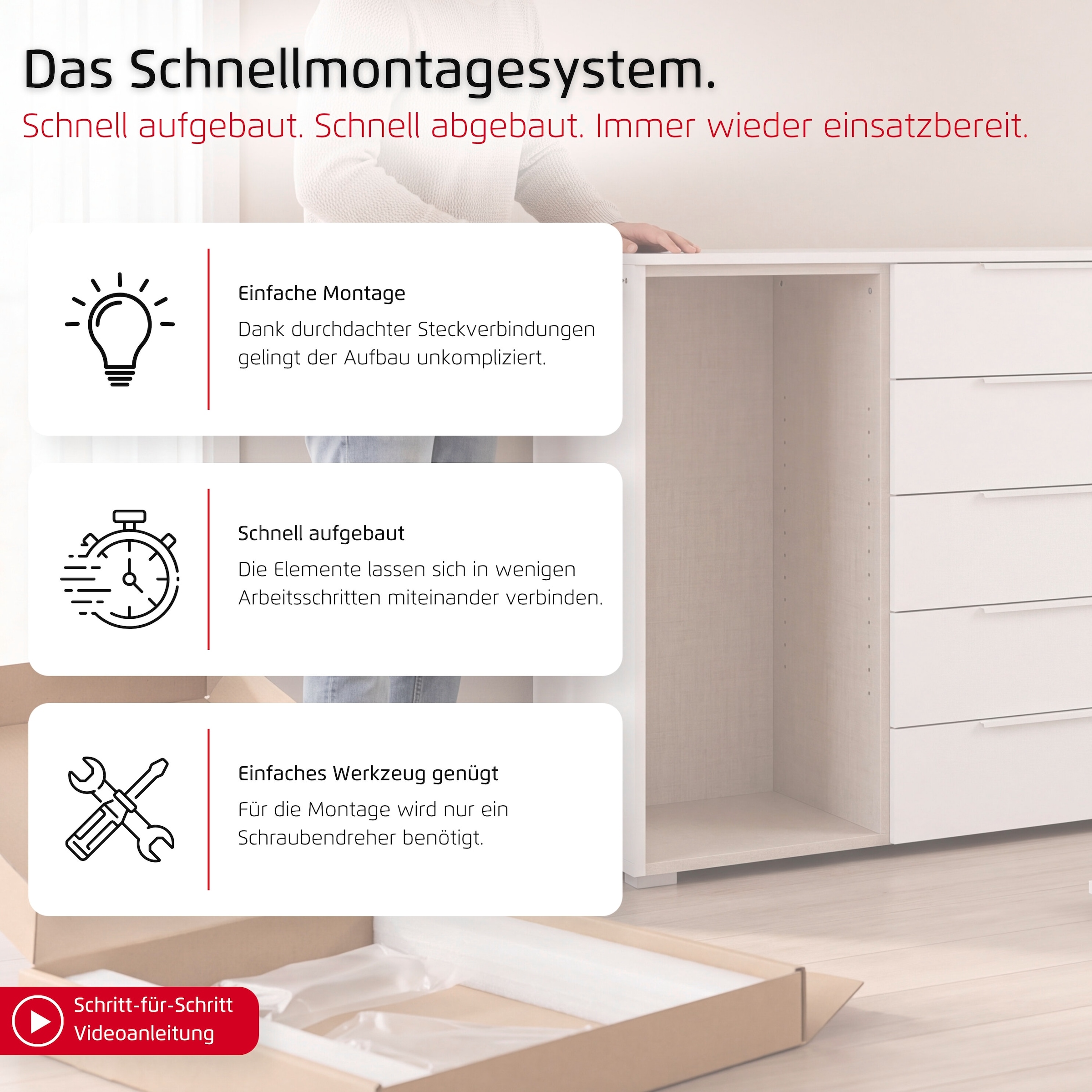 GOODproduct Kombikommode »Sideboard Schubkommode Kommode SCHNELLMONTAGESYSTEM ZELLARA« 2-türig 4 geräumige Schubladen, Griffe Gold aus Metall MADE IN GERMANY