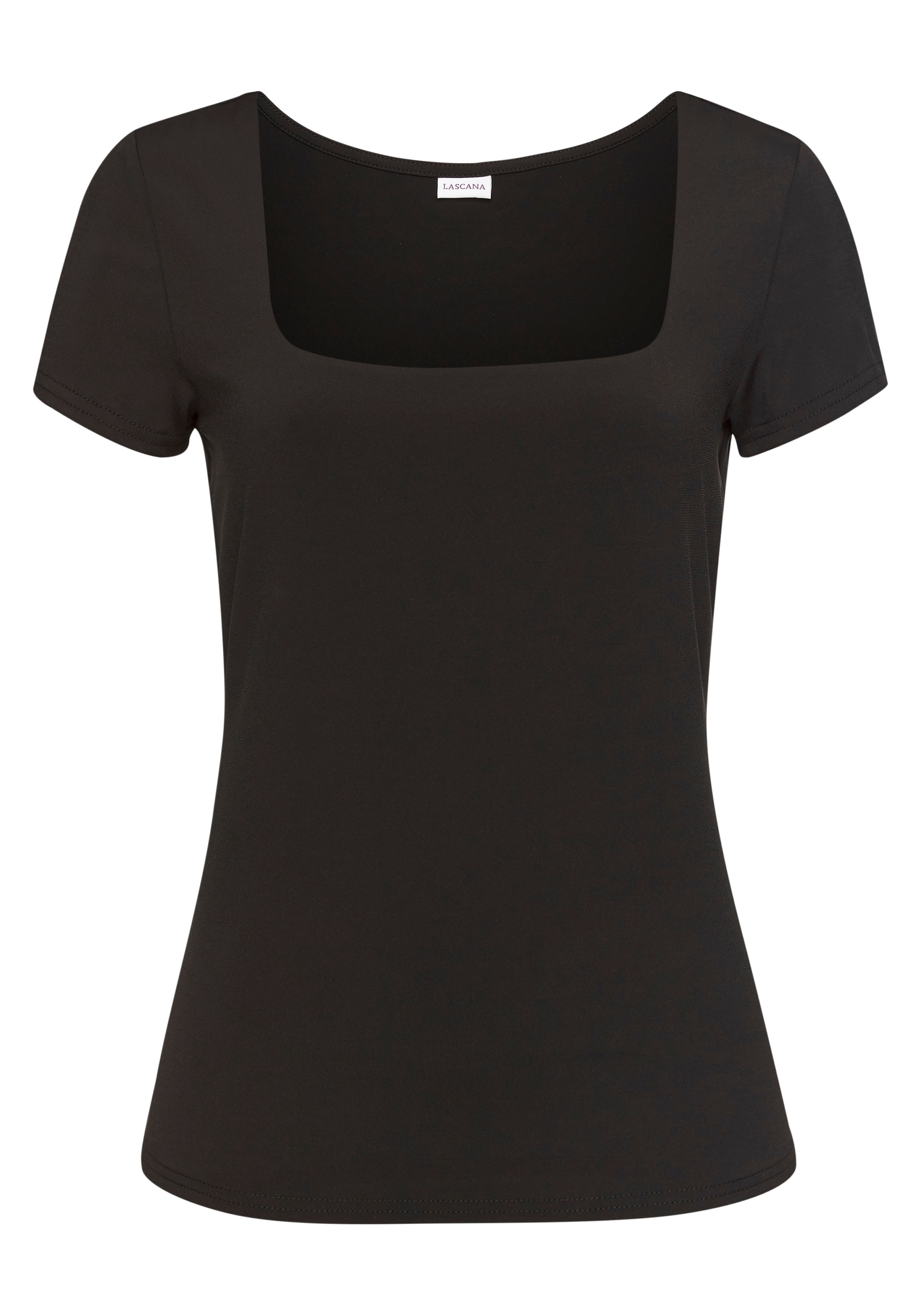 LASCANA T-shirt aus bügelfreiem Material, elegantes Kurzarmshirt, doppellagig