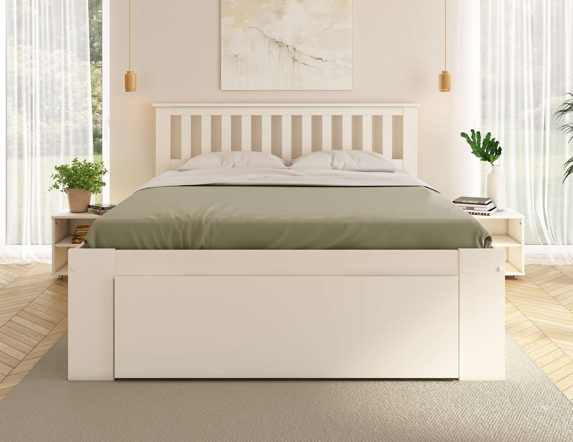 GOODproduct Lit en bois massif »Kallvin, platzsparend, 3 Bettkästen, Nachtschränke ausziehbar« comprend un sommier à lattes, 3 coffres de lit, certifié FSC®