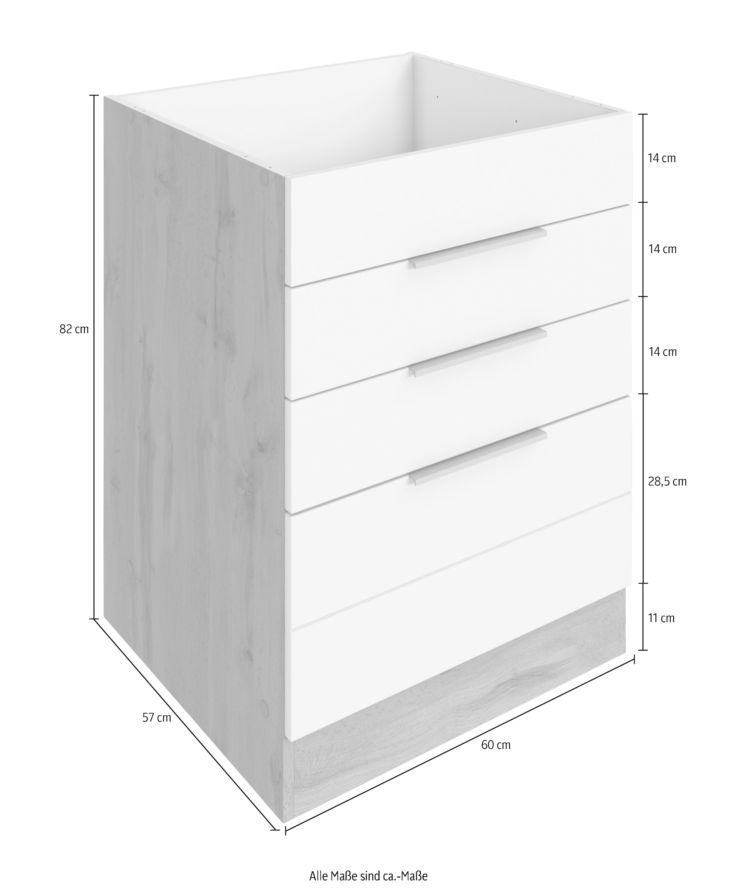 KOCHSTATION Armoire d'encastrement pour table de cuisson »KS-Luhe« 60 cm de large, façades MDF de haute qualité avec liseré horizontal