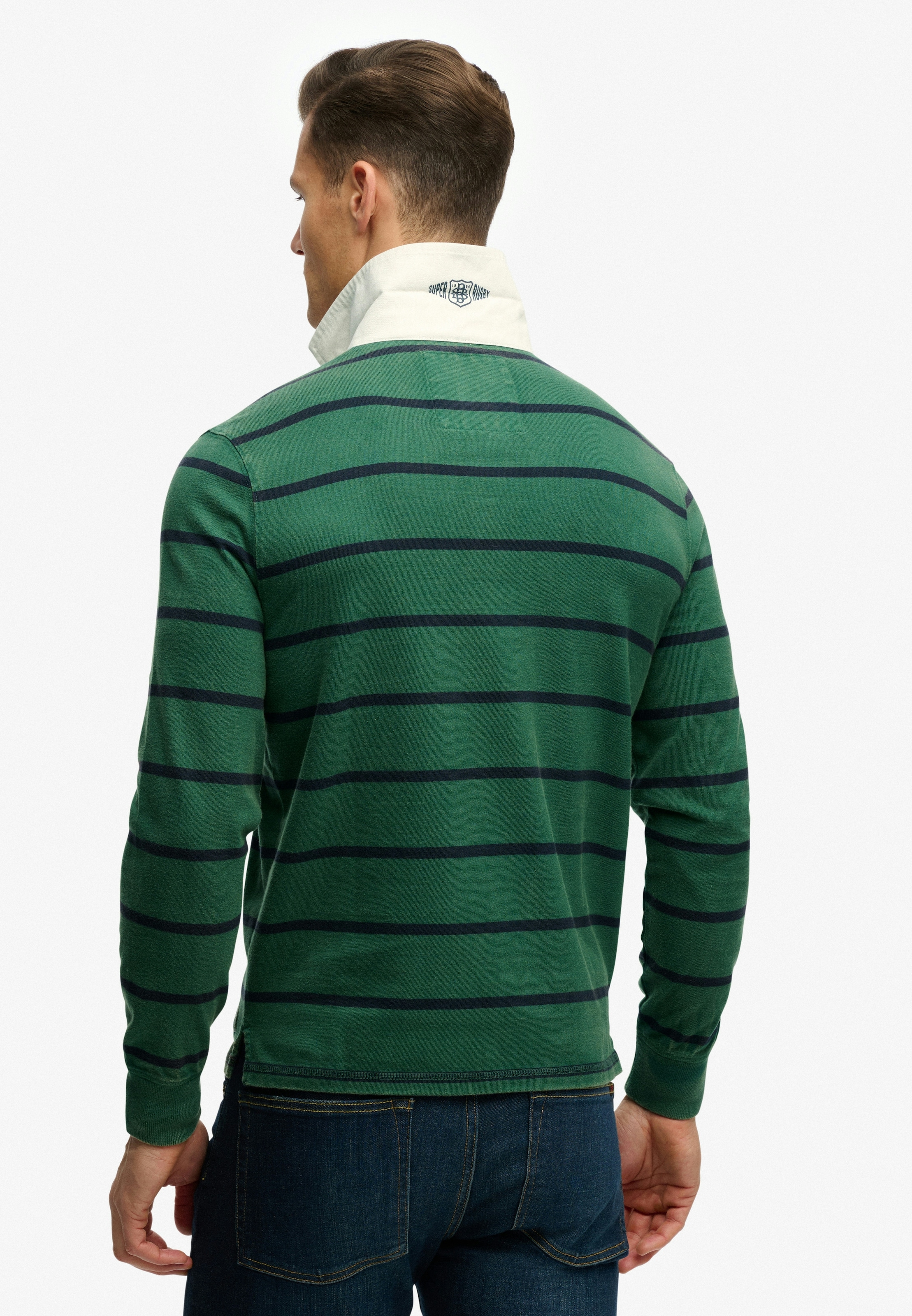 Superdry T-shirt à manches longues »DOUBLE EMBLEM STRIPE RUGBY« en coton et jersey simple, coupe décontractée, aspect rayé