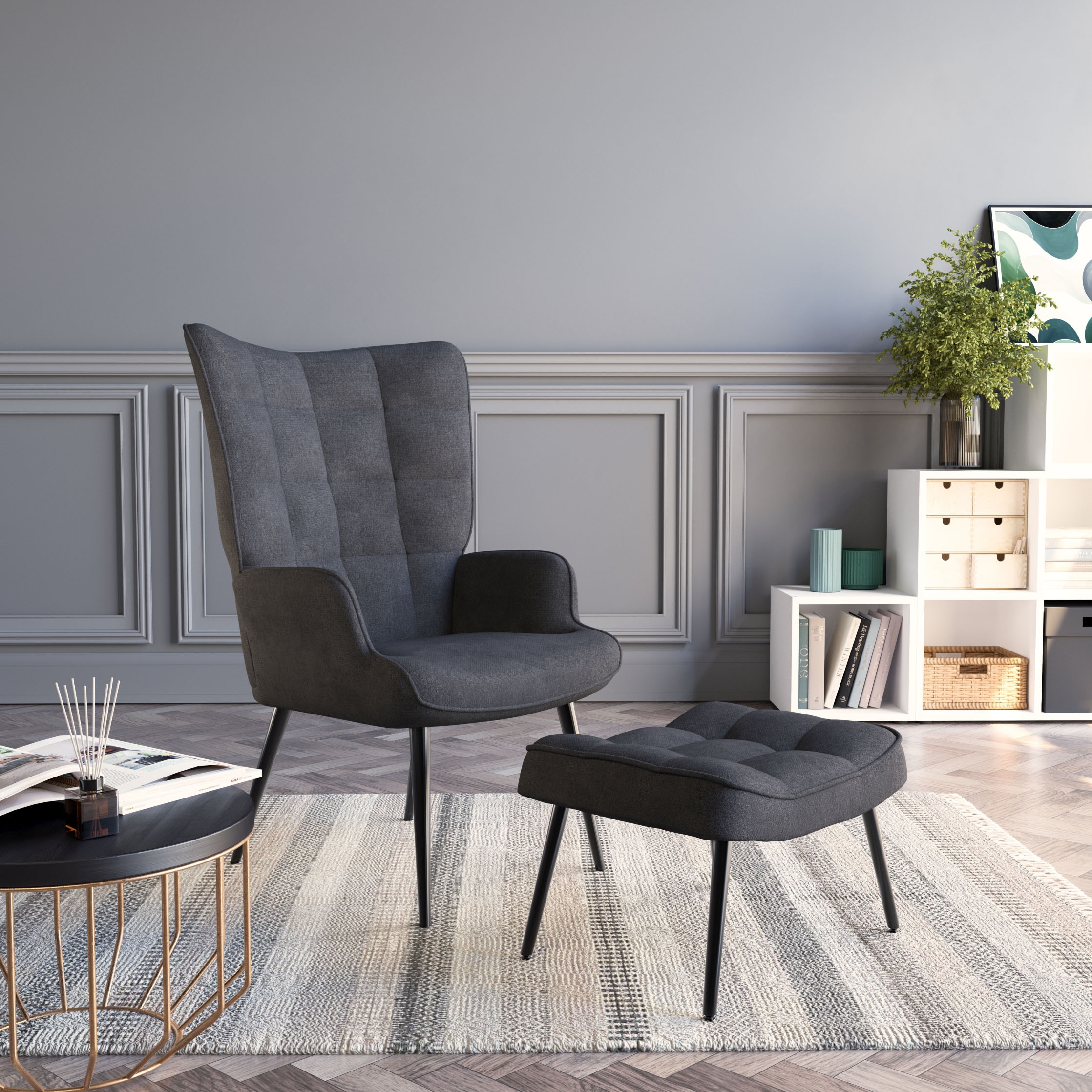 HELA Loungesessel »PAROS« Set, Sessel mit Hocker, 2 Stk. tlg. Sessel mit Hocker;Loungesessel;4-Fuss Massiv;Webstoff;Armlehnen