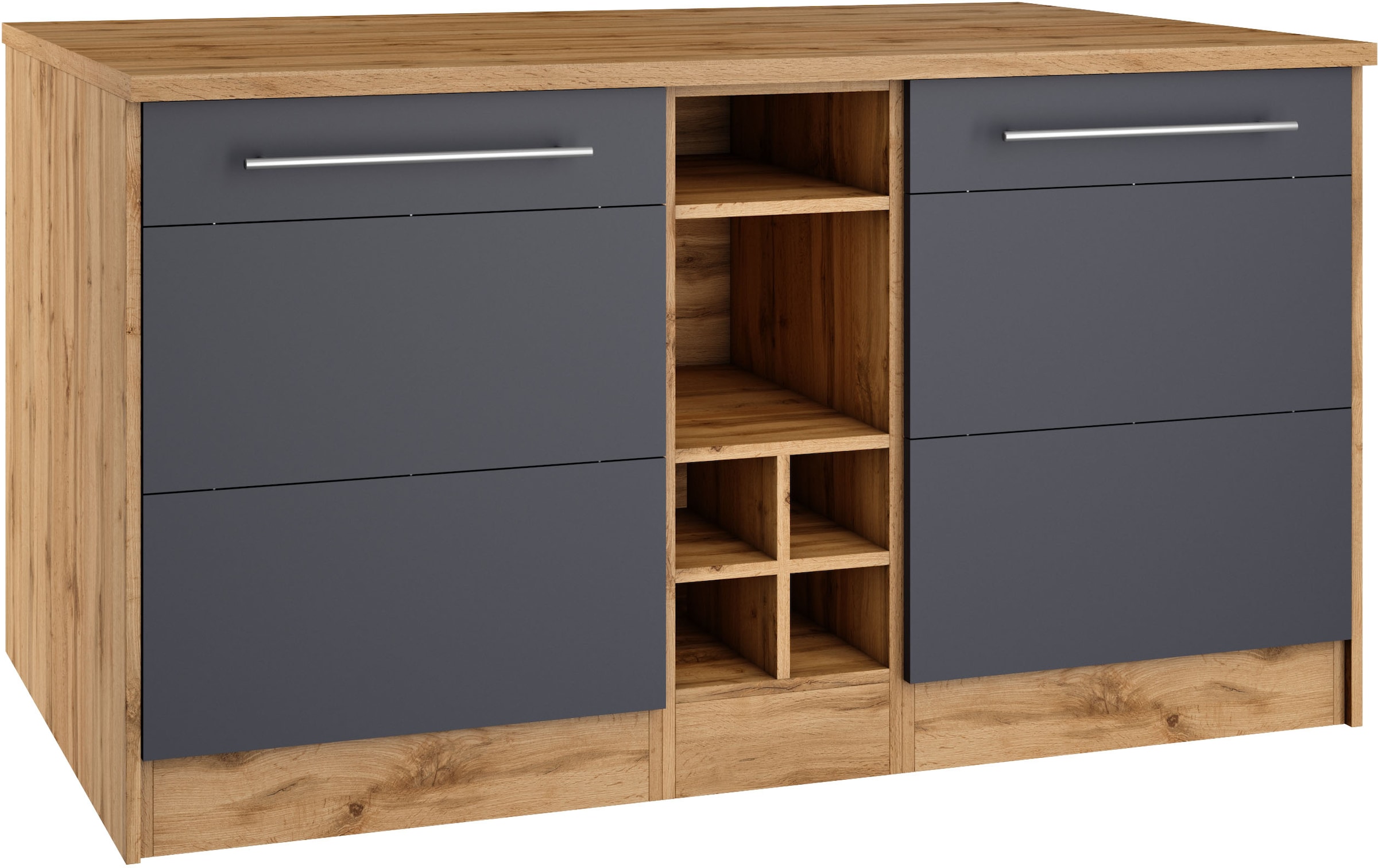 KOCHSTATION Ilot de cuisine »KS-Wien« largeur 153 cm, façades MDF, casier à bouteilles