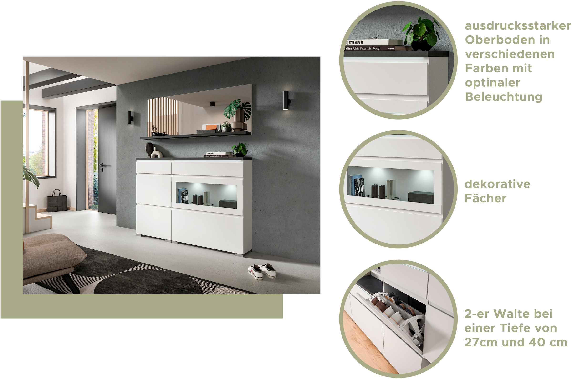 Home affaire Schuhschrank »Skoskap, Tiefe 27cm, 2 Türen, 1 Klappe mit Schuhwalze, 1 Schubkasten« Platz für ca. 16 Schuhpaare, Schuhkipper, Schuhkommode, Schuhregal