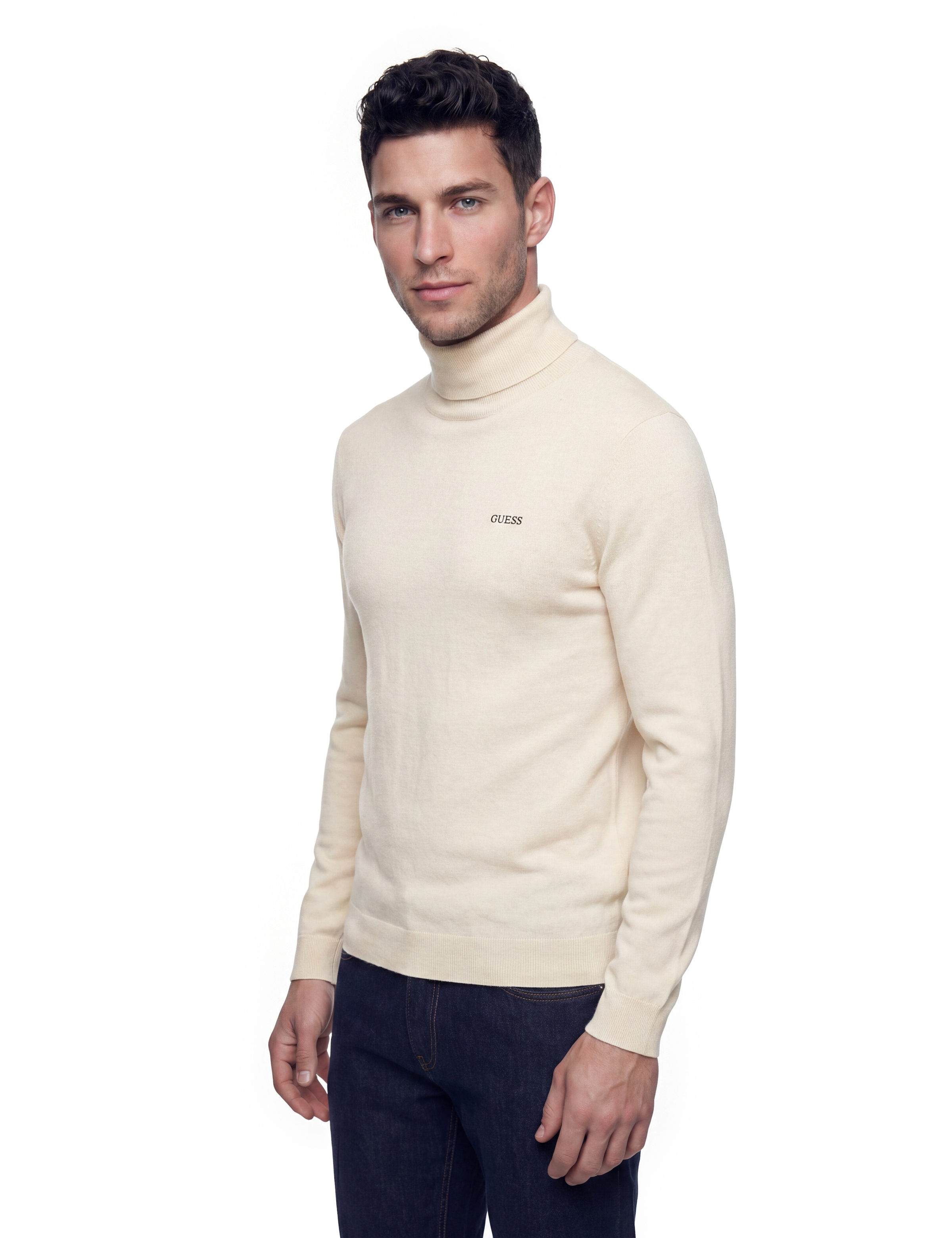 Guess Pull à col roulé mit Seide und Wolle, Regular Fit, Logo-Schriftzug