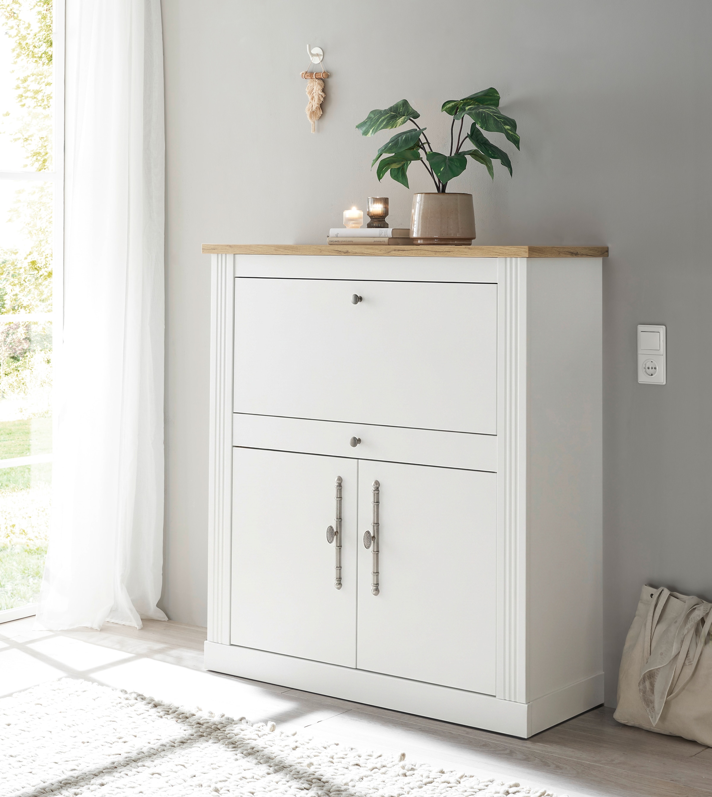 GOODproduct Secrétaire »Westminster, PC-Schrank mit klappbarer Tischplatte, Schreibtisch« Bureau home office, compartiment moniteur/ordinateur portable, avec canal pour câbles