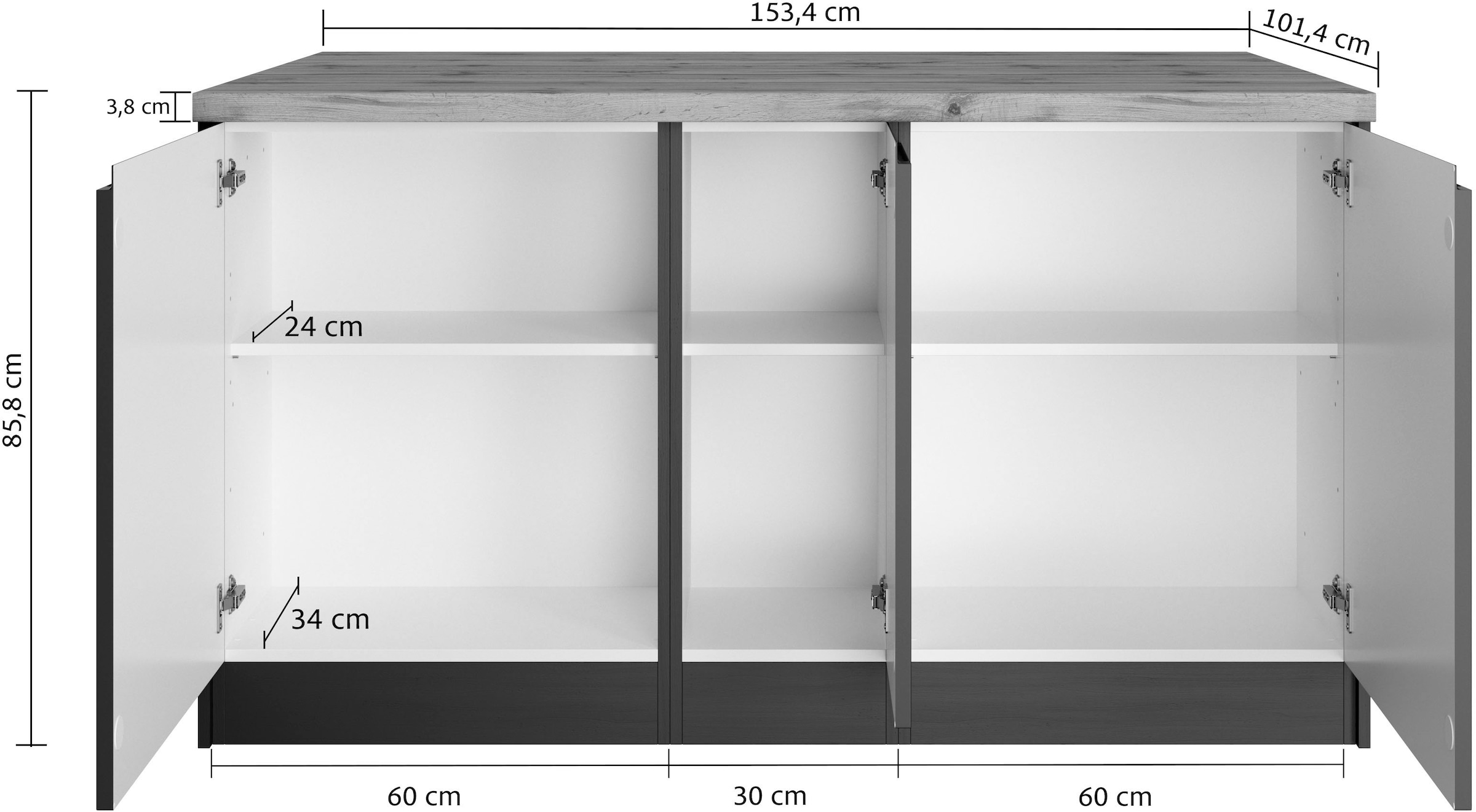 KOCHSTATION Ilot de cuisine »KS-Bruneck, Breite 153 cm« façades MDF, plan de travail épaisseur 38mm