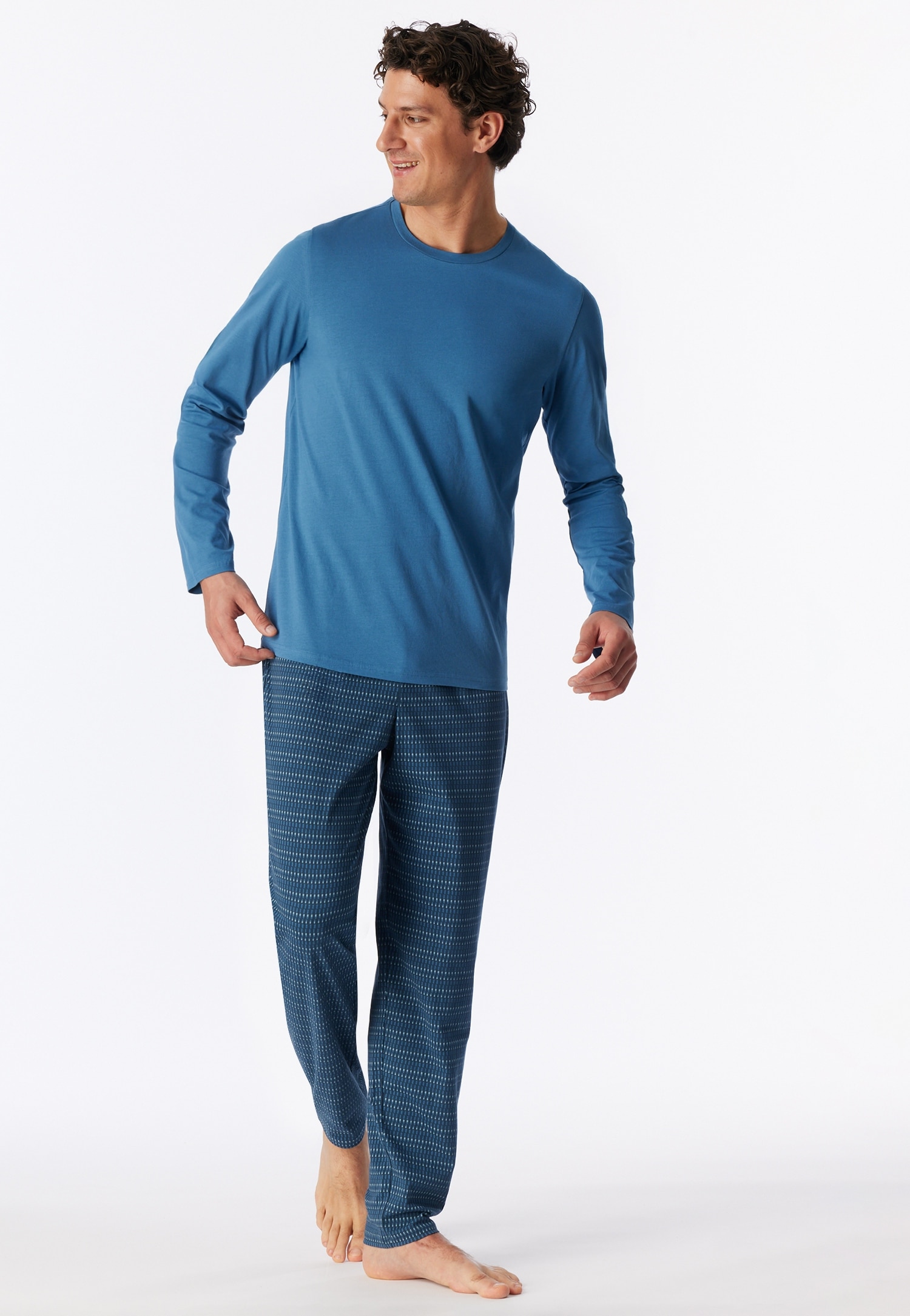 Schiesser Schlafanzug »Casual Essentials« 2tlg., 2 mit unifarbenem Langarmshirt mit rundem Halsausschnitt