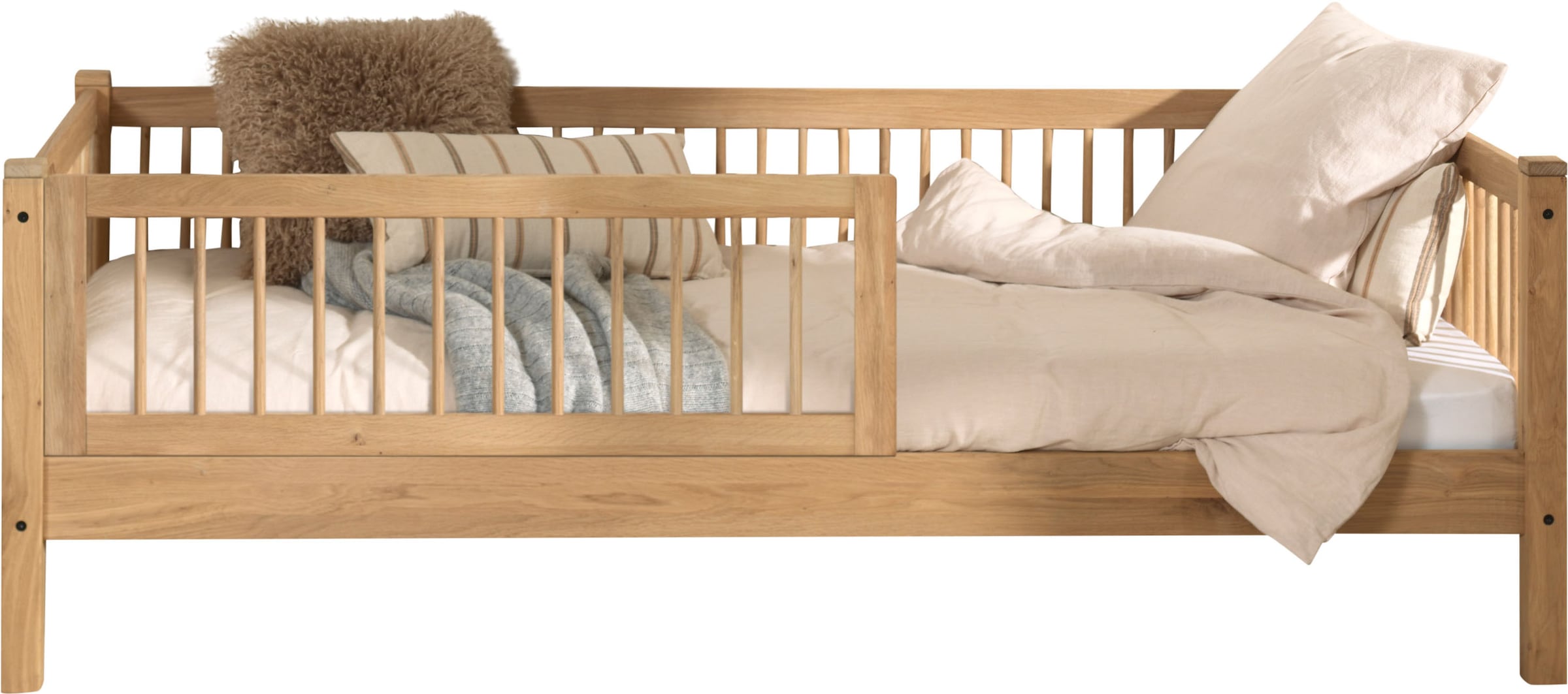Vipack Daybett »Forrest 90/200 aus massiver Eiche, Oberfläche geölt, stabil gebaut« B/H/T ca. 207,5x68x97,5cm, inkl. Massivholz Rolllattenrost,  mit Sprossenumrandung, Rausfallschutz vorne, ohne o. mit Bettschublade