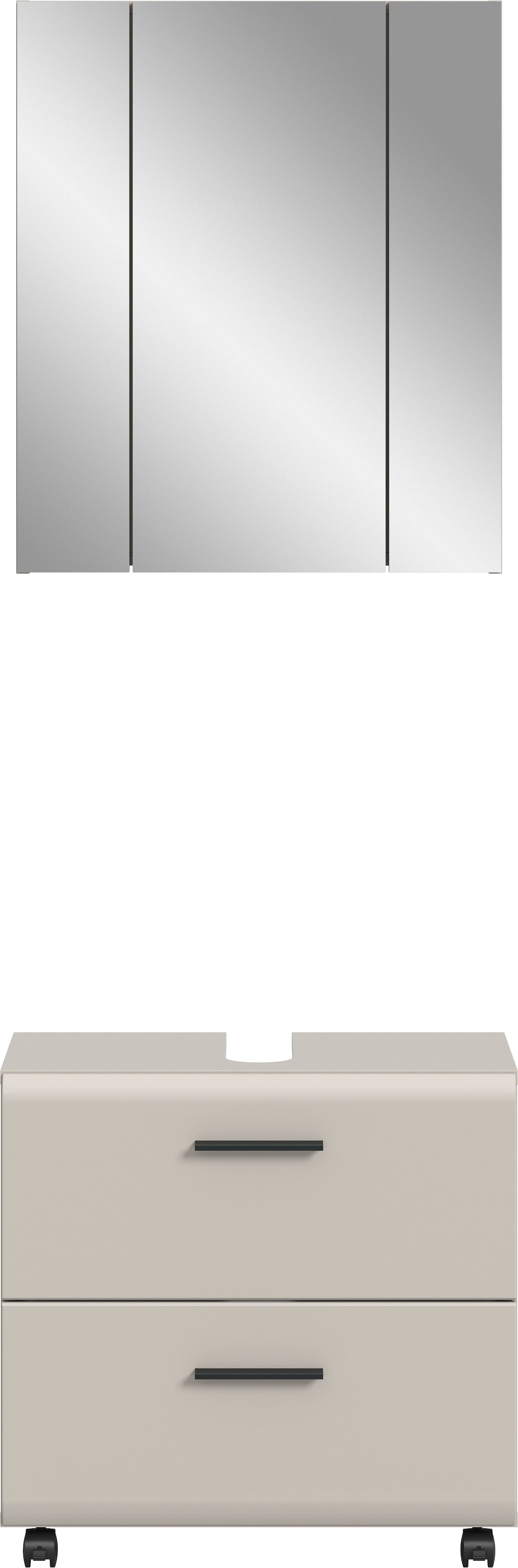 welltime Badmöbel-Set »FLORENZ, 2-tlg. Bad-Kombination, hochwertige MDF-Front« best. aus: 1 Spiegelschrank, 1 Waschbeckenunterschrank, 3 Stk. tlg.