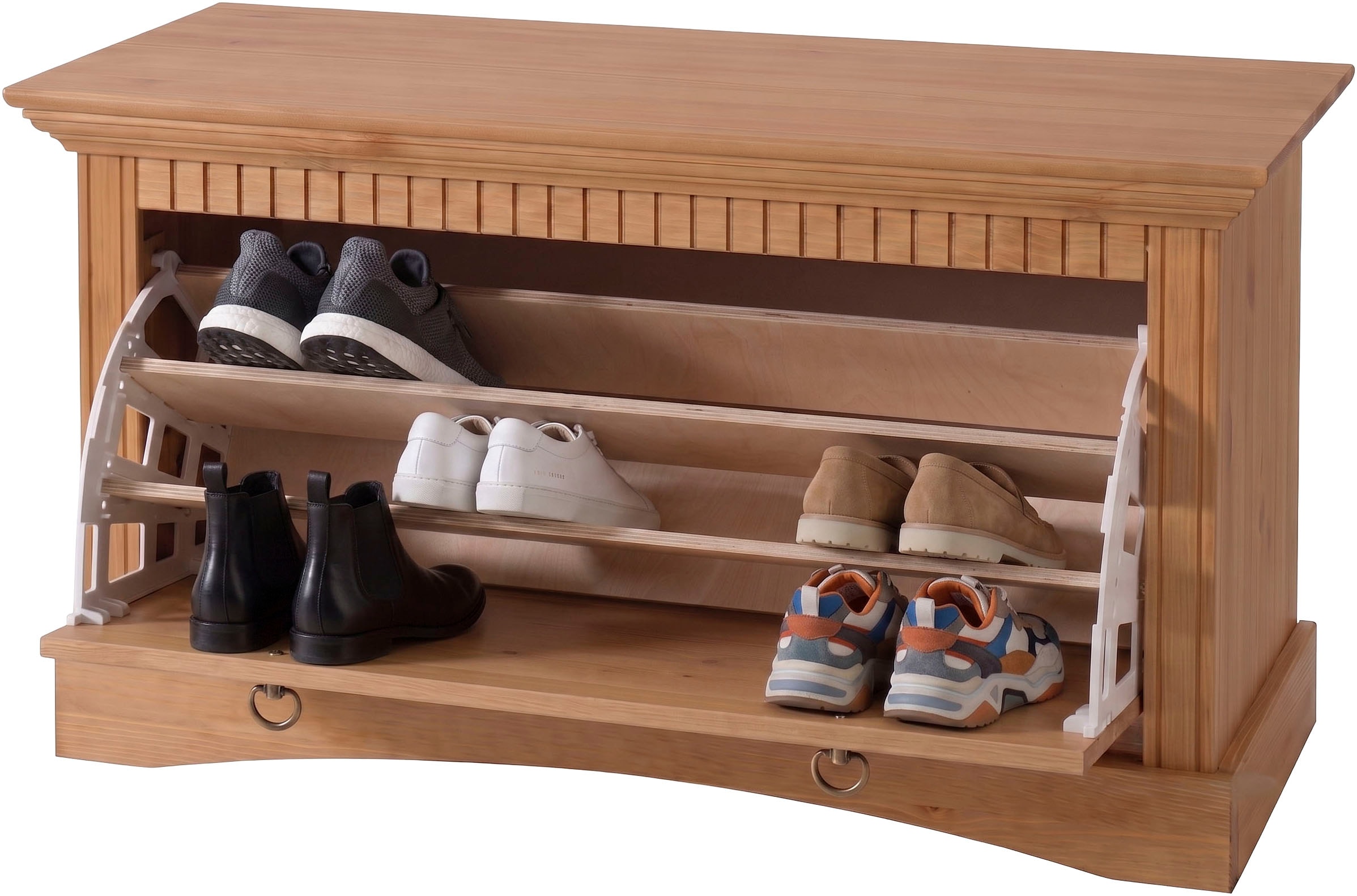 GOODproduct Coffre à chaussures »Rustic, Schuhbank, Dielenmöbel, Landhausstil« en pin massif, hauteur d'assise 49 cm, avec optique cassette