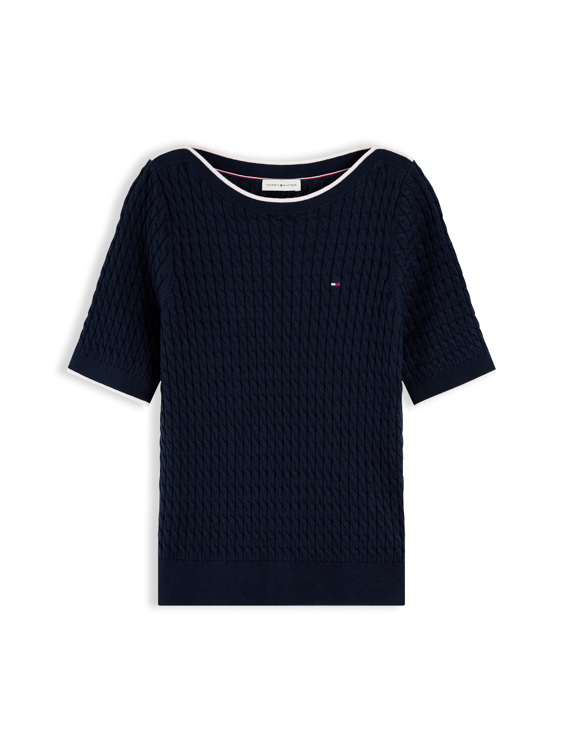 Tommy Hilfiger Pull à manches courtes »FINE GG CABLE BOAT NK S/S« Coton, avec motif torsadé