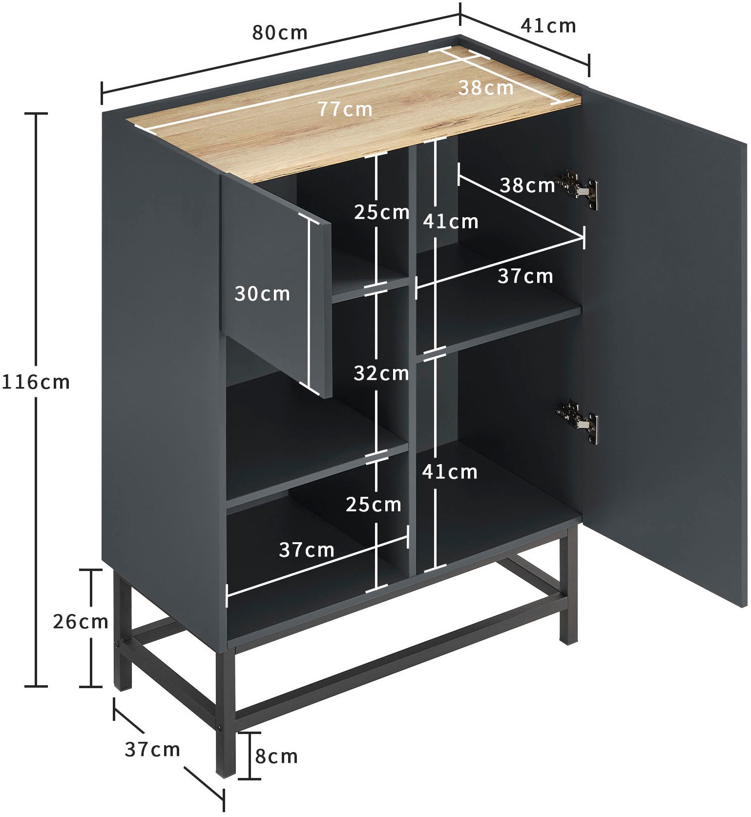 GOODproduct Highboard »Azly« pflegeleichte Melaminoberfläche, robustes Metallgestell, ABS-Kanten