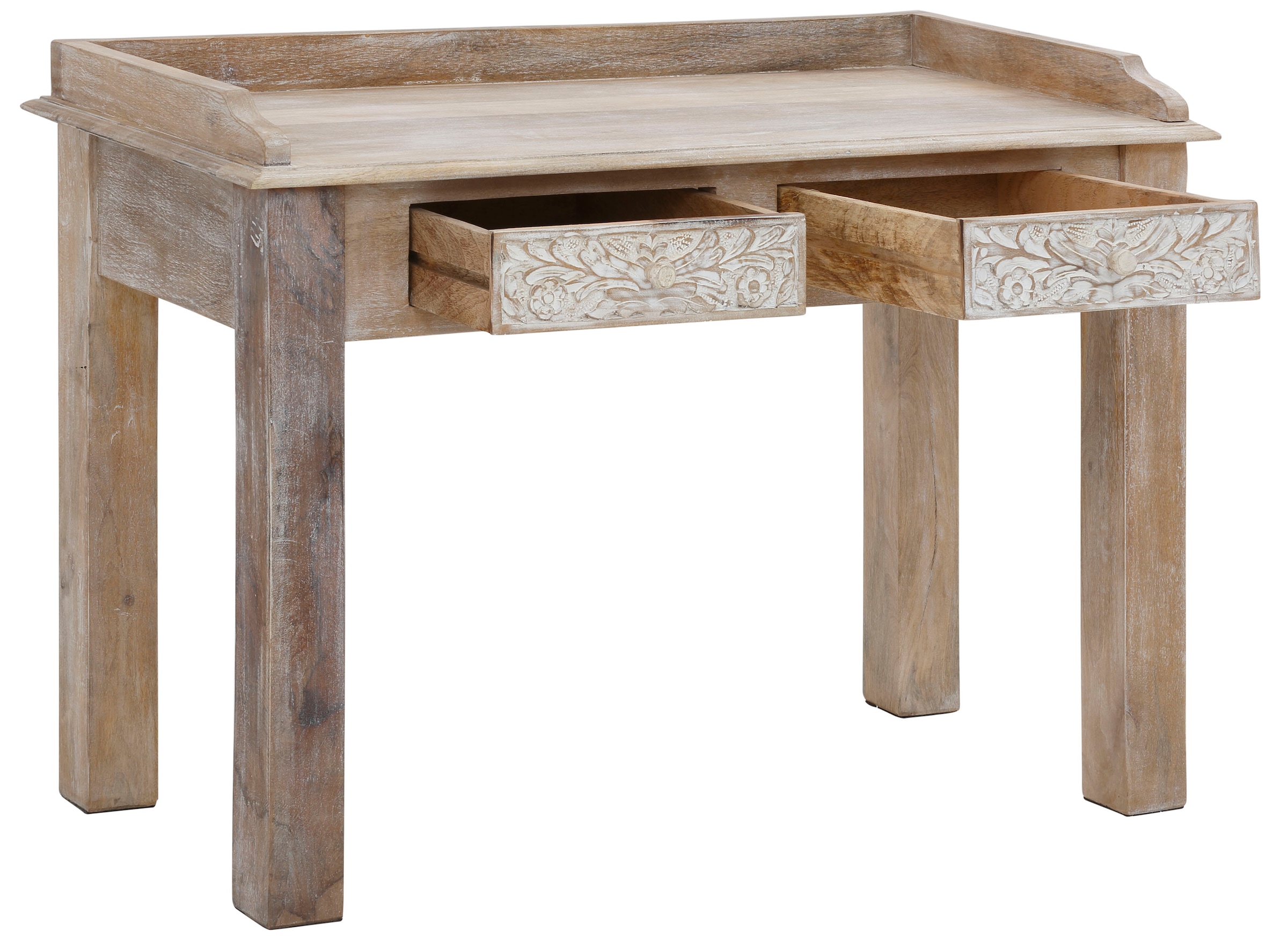 Home affaire Schreibtisch »Lavin« Mangoholz, mit dekorativen Schnitzereien, Handgefertigt, Breite 111 cm