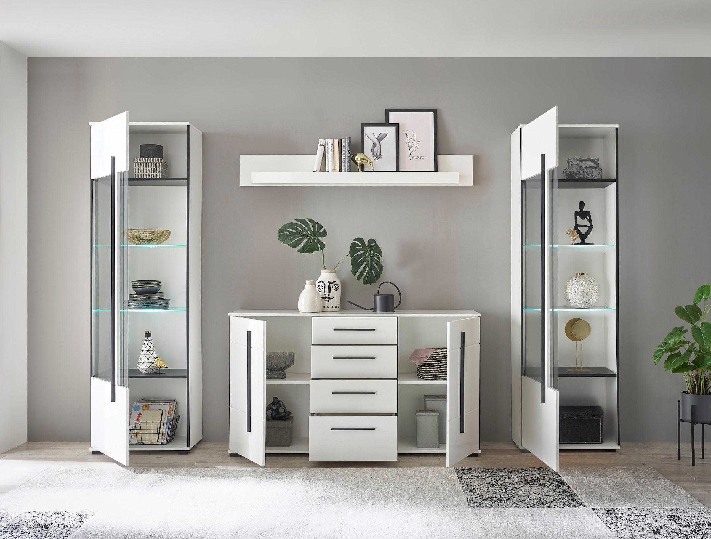 Home affaire Wohnwand »Cantara, moderne Anbauwand, Wohnzimmer-Set, in Eiche Evoke oder Weiss« Set, 