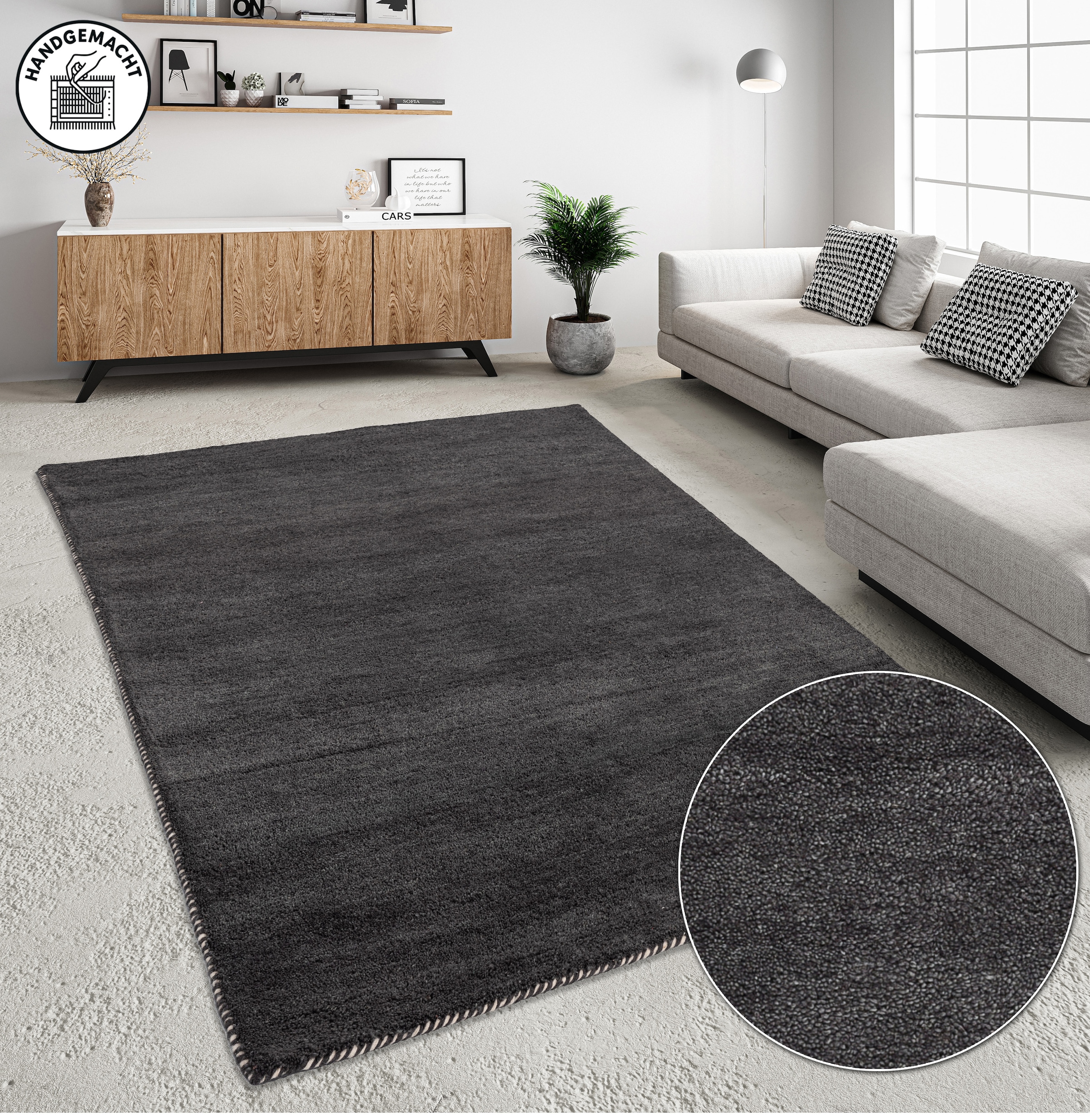 THEKO Wollteppich »Gabbeh Uni, Handgefertigt, meliert, auch als Läufer erhältlich, Wolle« rechteckig 14 mm Höhe Schlafzimmer, Wohnzimmer, Esszimmer, auch als Läufer oder rund