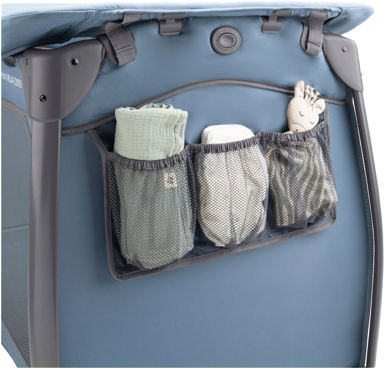 Hauck Baby-Reisebett »Play N Relax Center, dark blue« inkl. Neugeboreneneinhang, Wickelmulde, Ausstieg, Räder