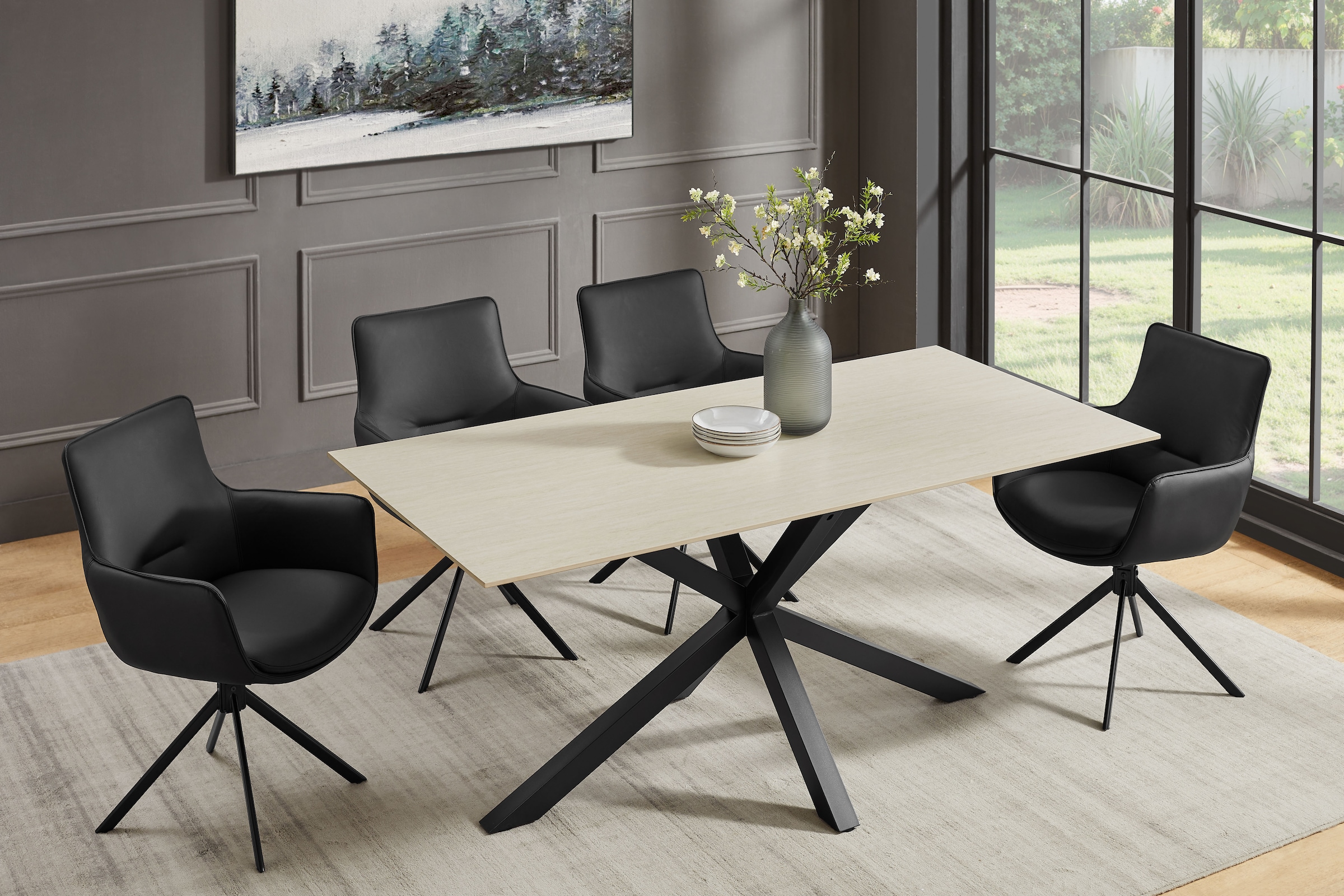 GOODproduct Chaise pivotante (Ensemble) 2 cuisRevêtement en cuir naturel, cadre en fer pivotant à 360°