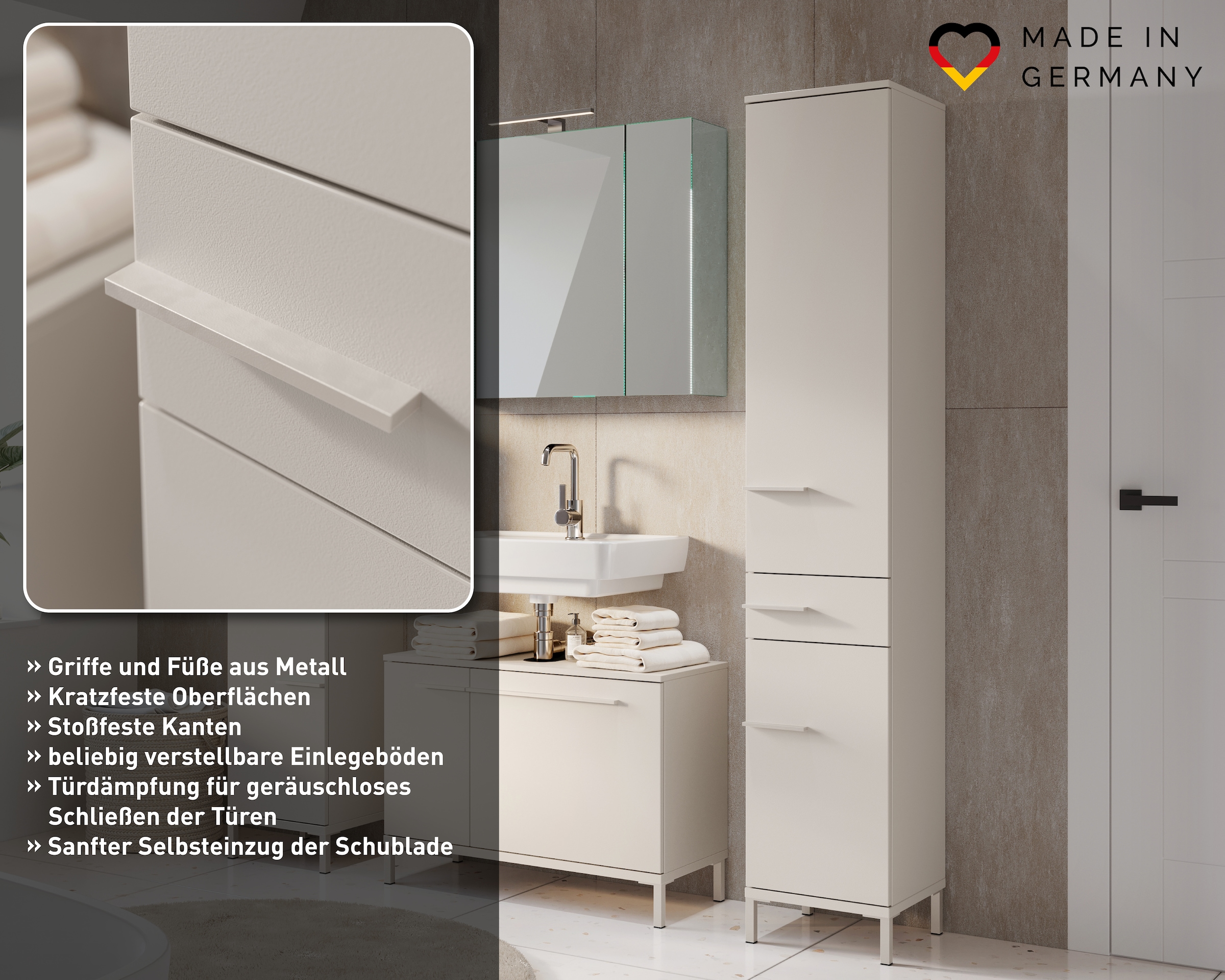 GERMANIA Hochschrank »Hochschrank« 1 Stk. tlg. Hochschrank mit wechselbarem Türanschlag in Kaschmir