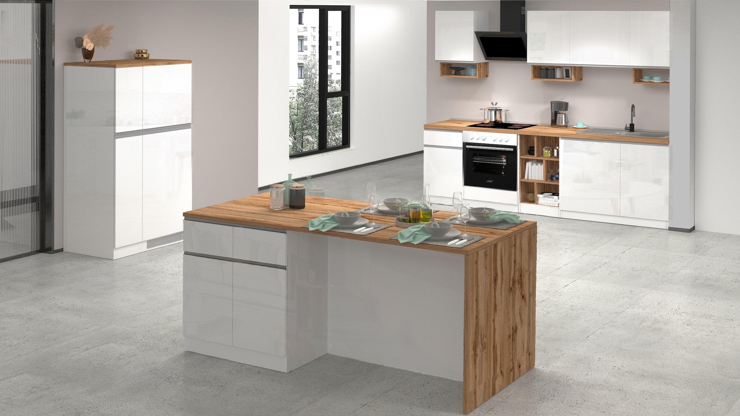 KOCHSTATION Ilot de cuisine »Sole,Kochinsel,Küchenarbeitsblock,Inselküche,Arbeitsinsel« Breite 200 cm mit 4 Türen,4 Schubkästen, Aluminiumgriff