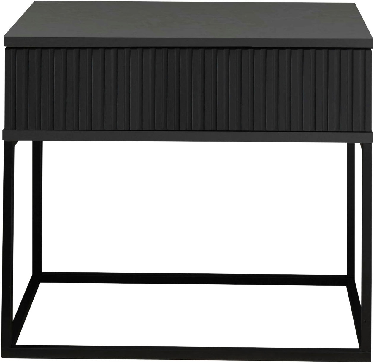 Schlafkontor Table de nuit »Marle Nachtkonsole, Nachtkästchen auf Metall-Fussgestell« Schubkasten in Rillenoptik auf schwarzem Metallgestell