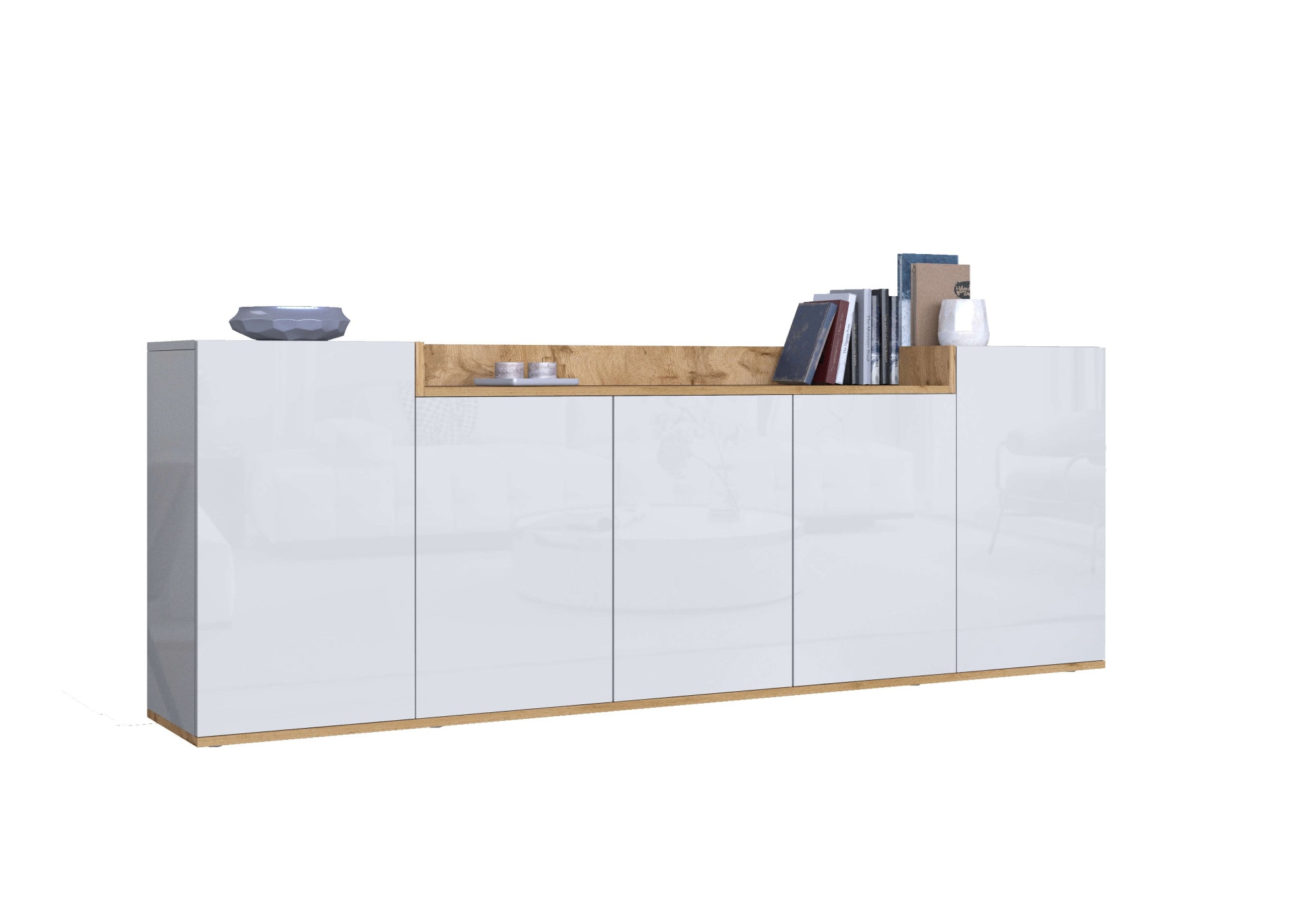 GOODproduct Sideboard »BOLSENA, Kommode, Schrank,Lowboard mit 8 Fächer und offenes Ablagefach« 1 Stk. tlg. Breite 200 cm,stehend/hängend,Fronten Hochglanz lackiert,Made in Italy