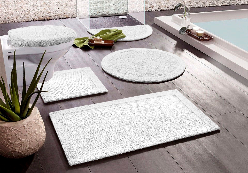 my home Badematte »Kapra, Badvorleger, Badezimmer Teppich« Höhe 14 mm beidseitig nutzbar | fussbodenheizungsgeeignet | strapazierfähig mit Bordüre, Badteppich, Badematte, Baumwolle