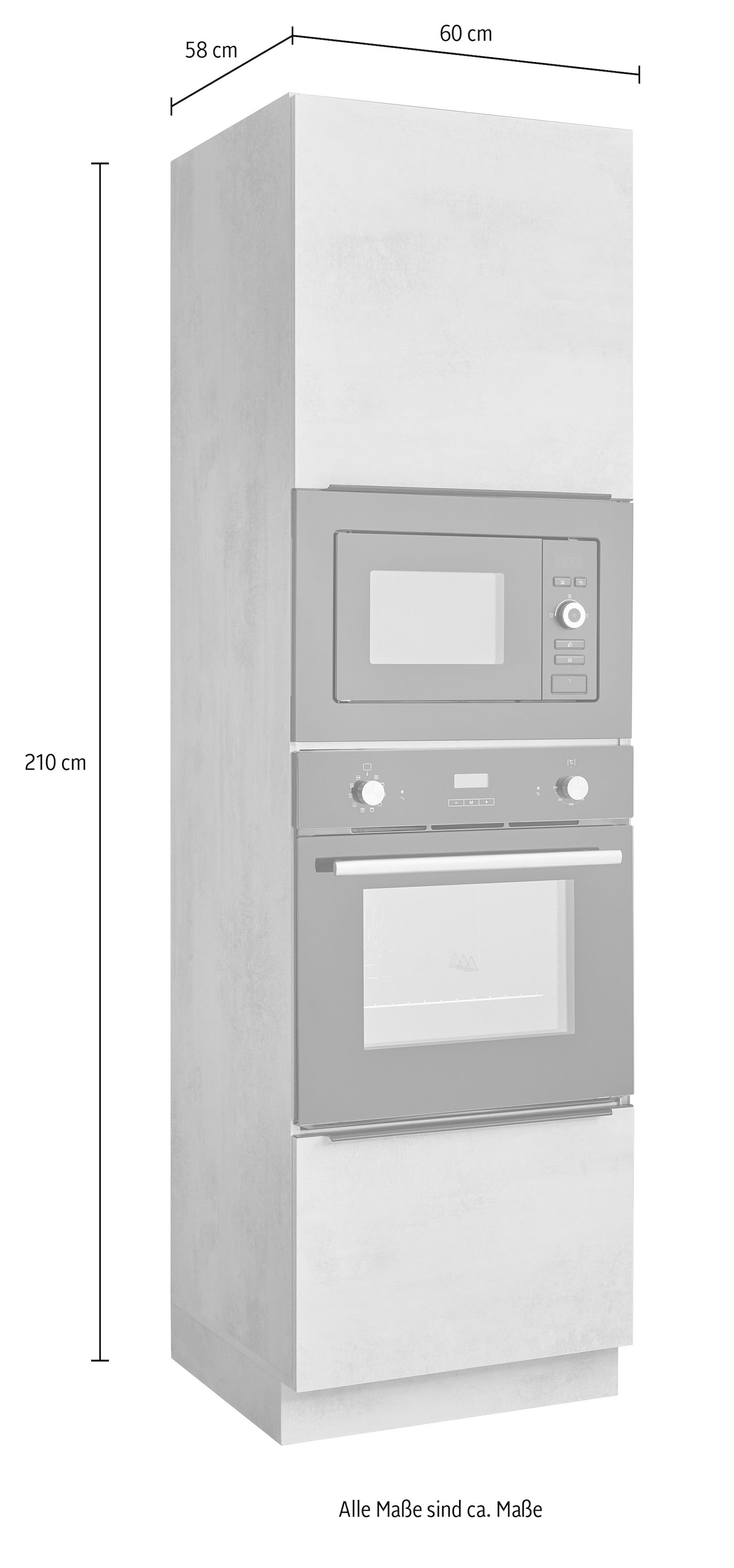 BASIC by Balculina Backofenumbauschrank »Sanibel Küchenschrank, Küchenhochschrank BxHxT 60 x 210 x 58« 1 Stk. tlg. Mit 1 Tür und 1 Auszug, 2 offene Fächer für Backofen und Mikrowelle