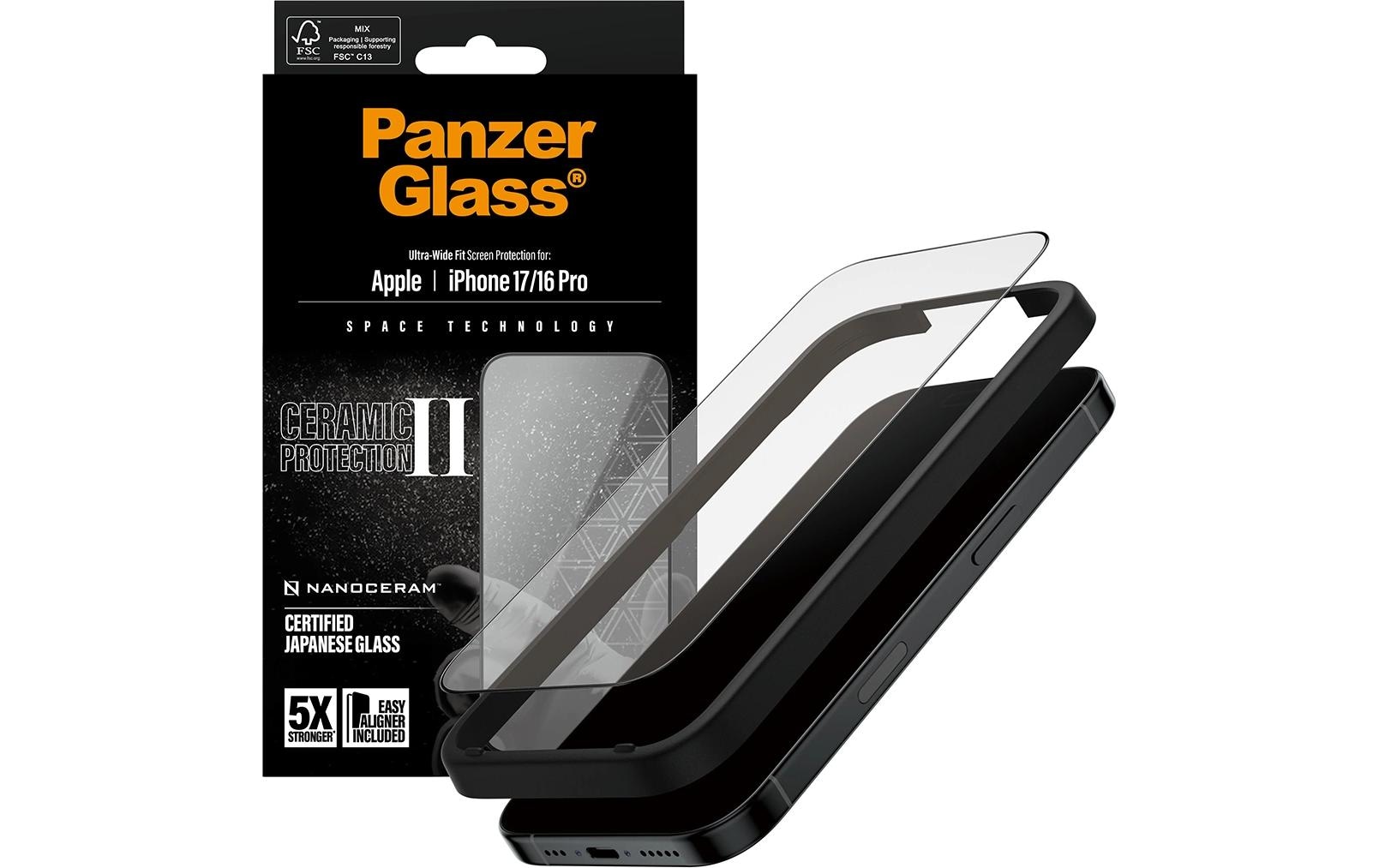 PanzerGlass Displayschutzfolie »Ceramic II Ultra-Wide Fit Screen Protector« für Apple iPhone 17;Apple iPhone 16 Pro Displayschutzfolie, Schutzfolie, Bildschirmschutz, kratz- & stossfest