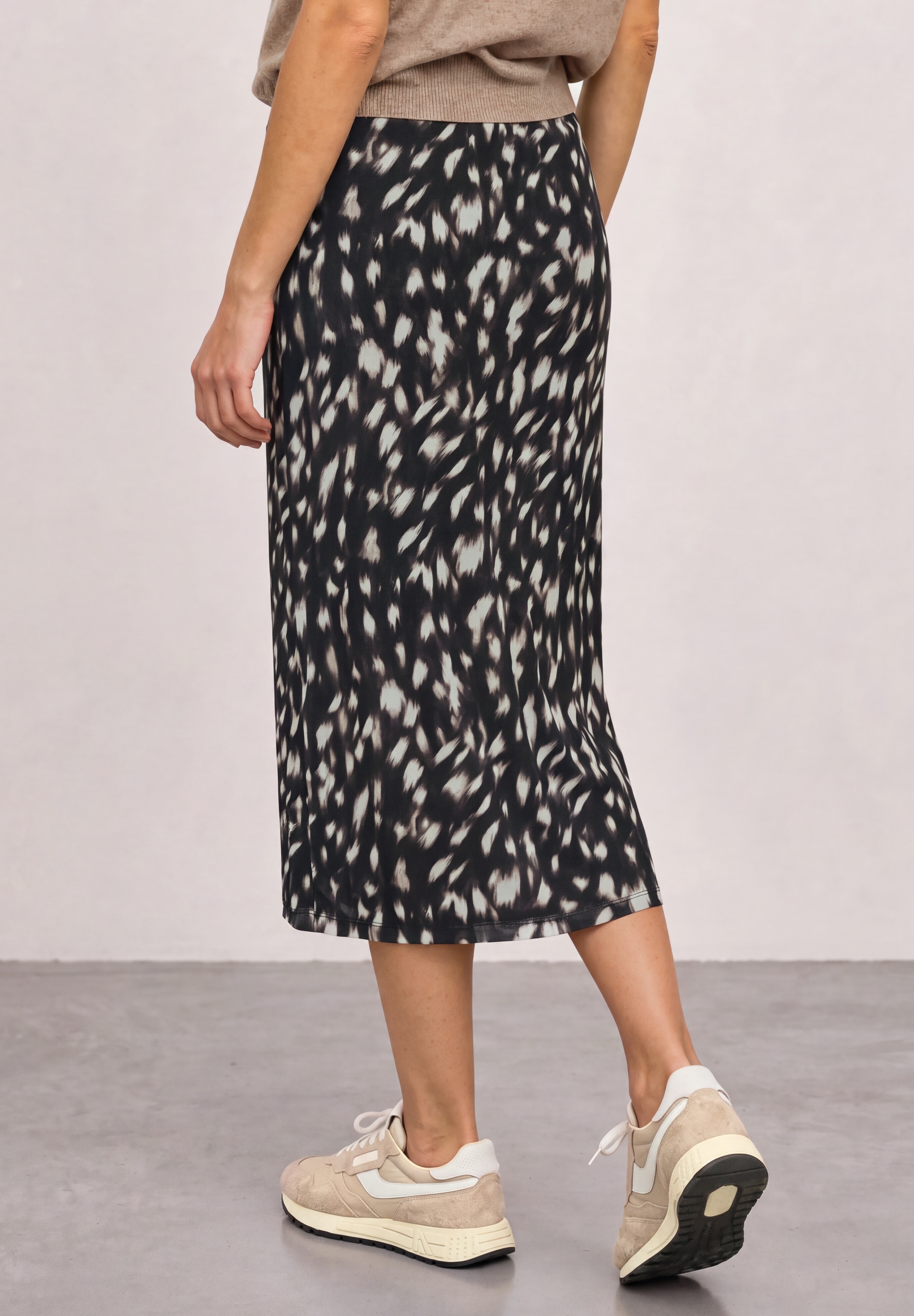 STREET ONE Jupe midi taille élastique, fronces, qualité mesh