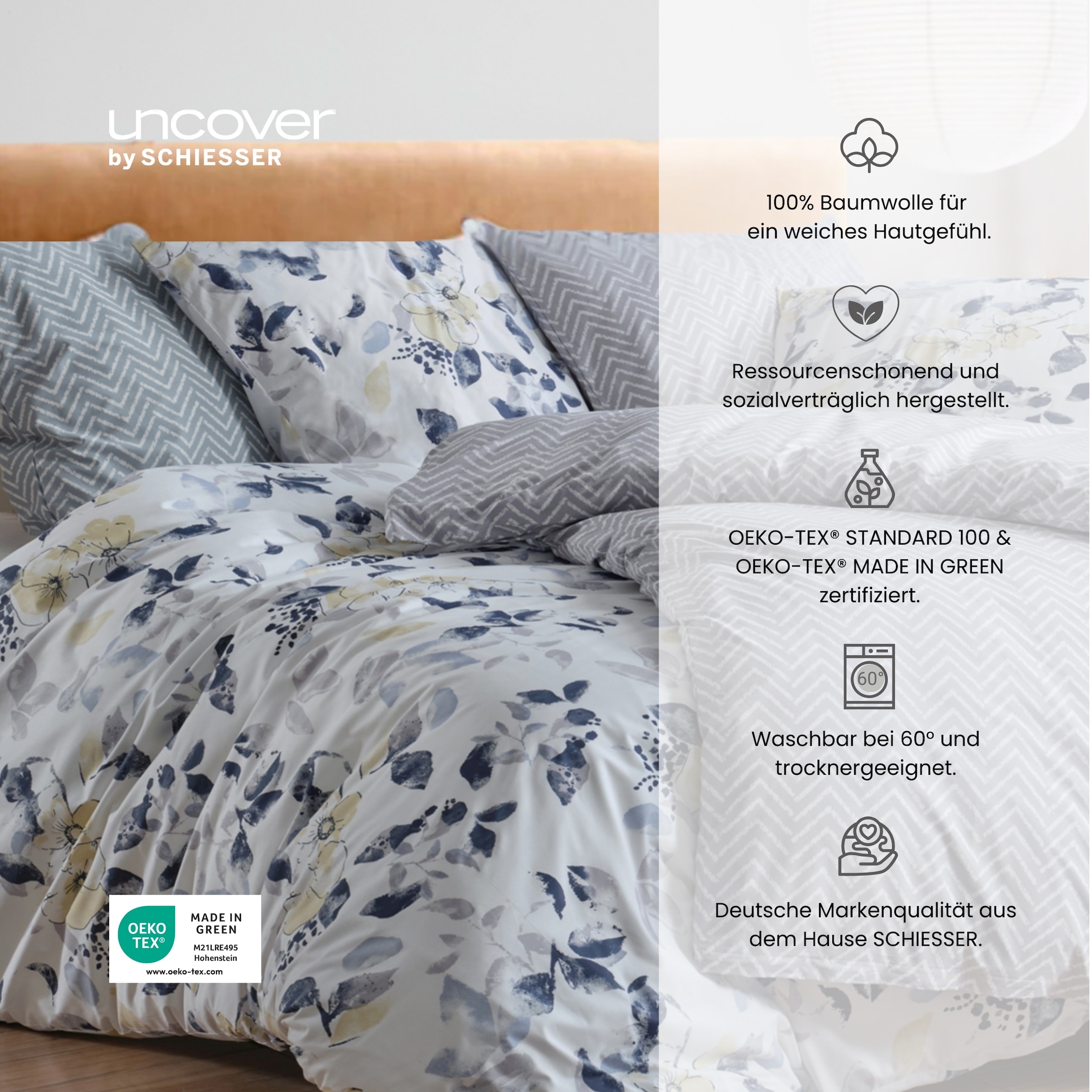 uncover by SCHIESSER Linge de lit »Grebur aus weicher Baumwolle mit einem dezenten Zickzackmuster« 2 cuis Made in Green