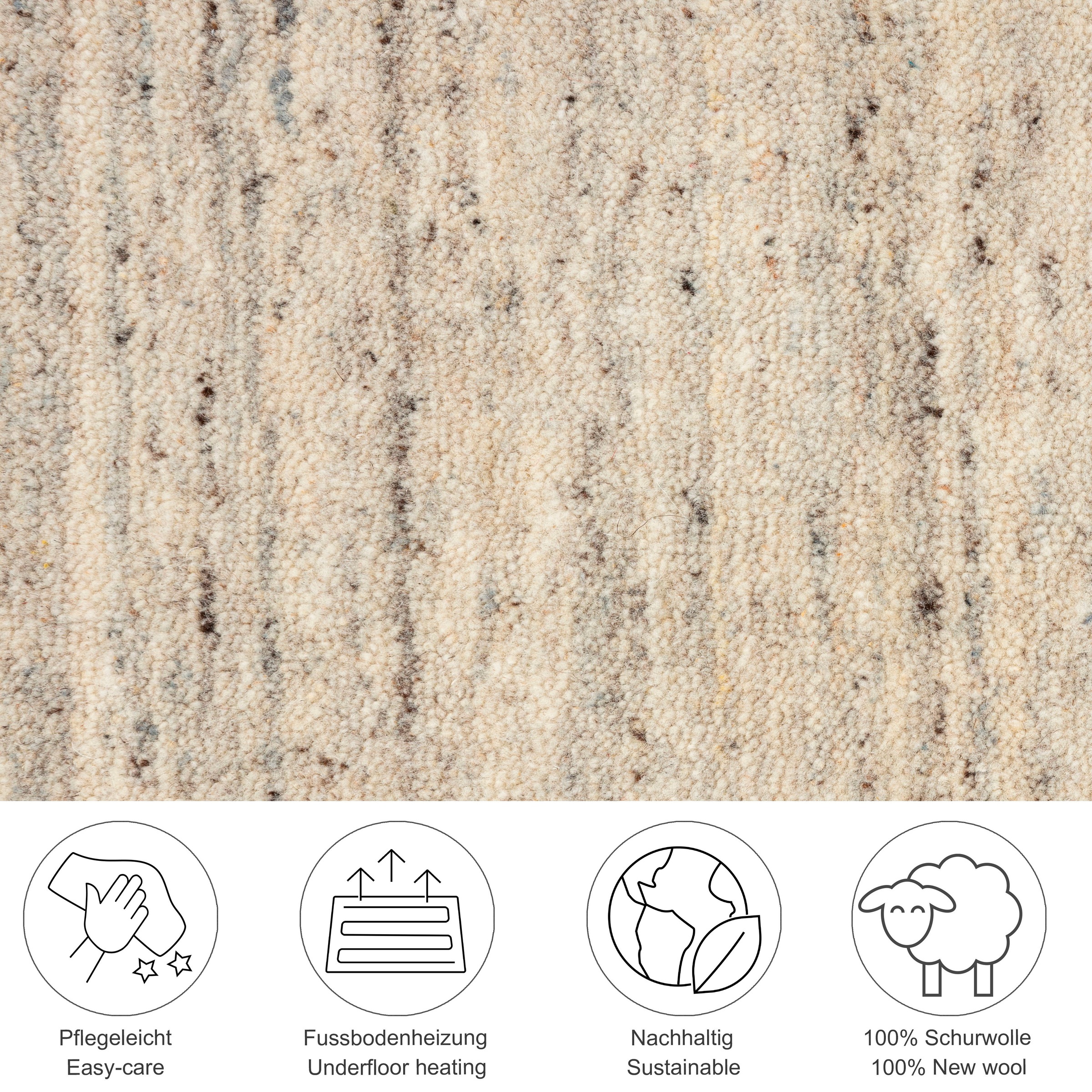 THEKO Wollteppich »Pure UNI« rechteckig 14 mm Höhe Handwebteppich, meliert, reine Wolle, handgewebt