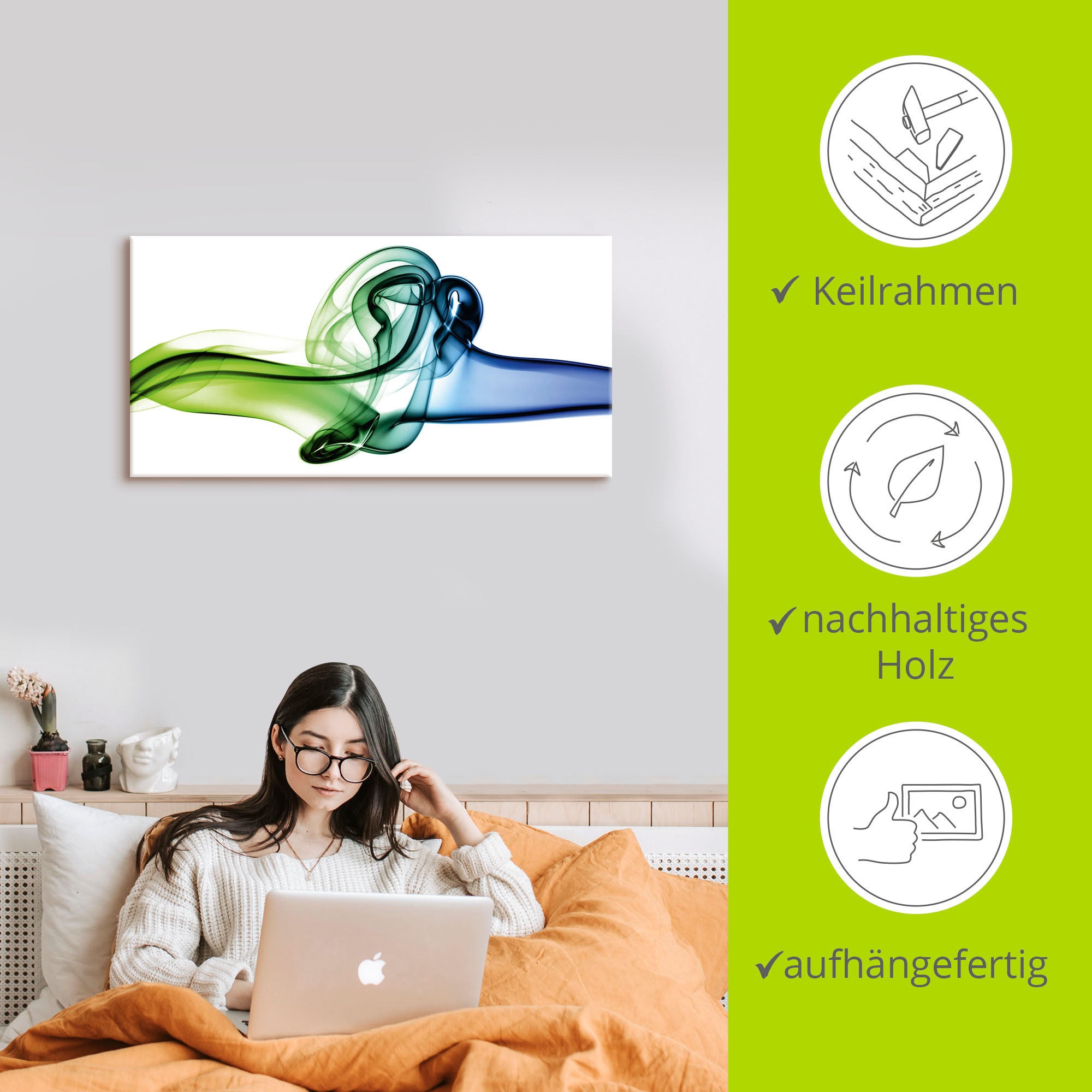 Artland Tableau sur toile »Aufeinanderprallen von blau und grün« 1 cuis tlg. auf Holzrahmen gespannt