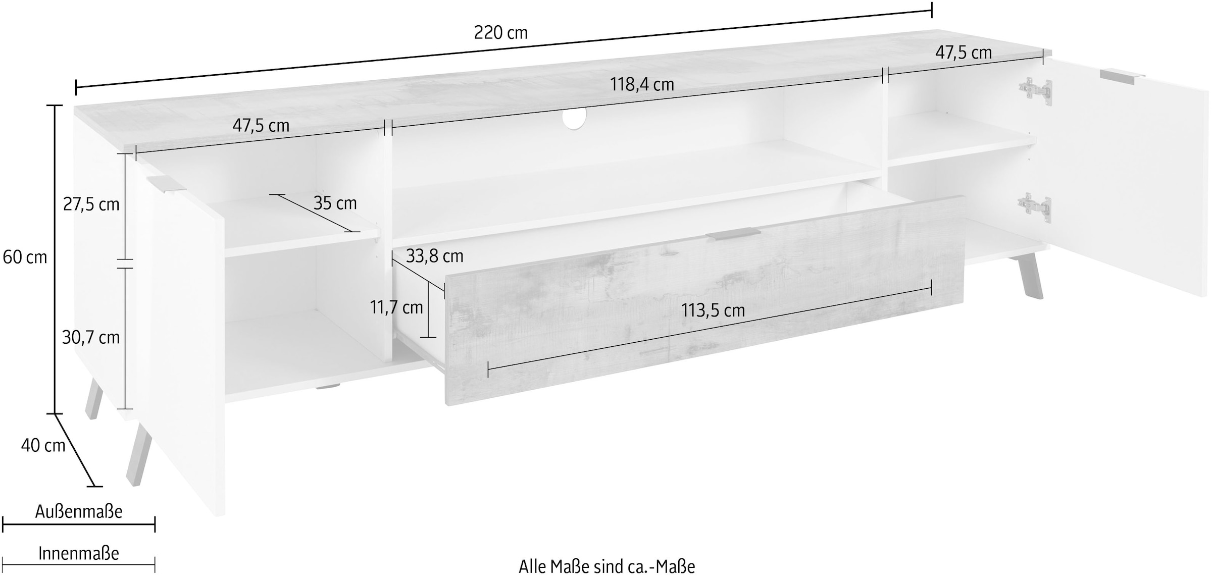 Home affaire Table basse »CASANOVATV-Board, TV-Schrank« Breite ca. 220 cm