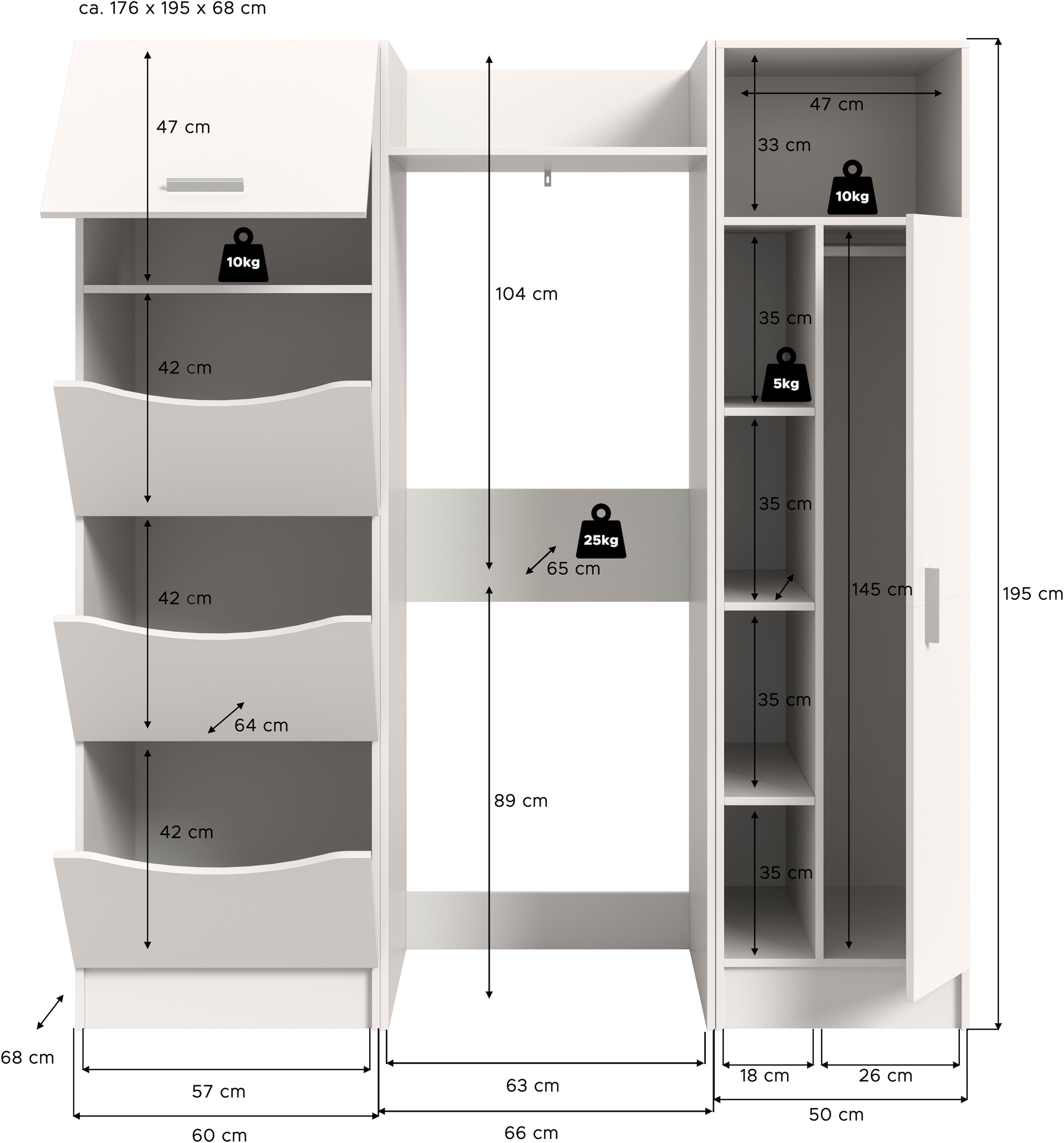 welltime Ensemble de meubles de salle de bain »FALAS, TOPSELLER!, 3-teilig, Hauswirtschaftsraum Set, Breite 176 cm« Set, 1x Wäscheschrank, 1x Waschmaschinenumbauschrank, 1x Mehrzweckschrank, 3 cuis tlg.