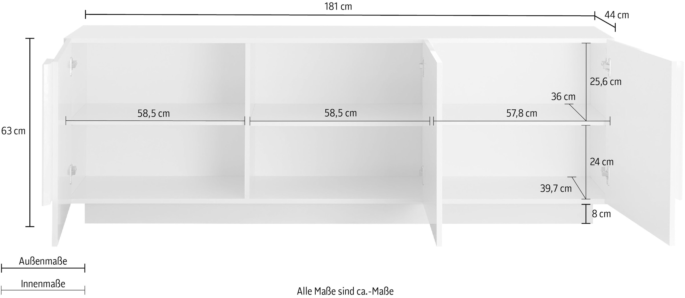Home affaire Table basse »Jupiter, Breite 181 cm, TV-Board 3 Türen - Soft Closing, TV-Schrank,« TV-Schrank, moderne Griffblende, FSC®, cleveres Stauraumkonzept