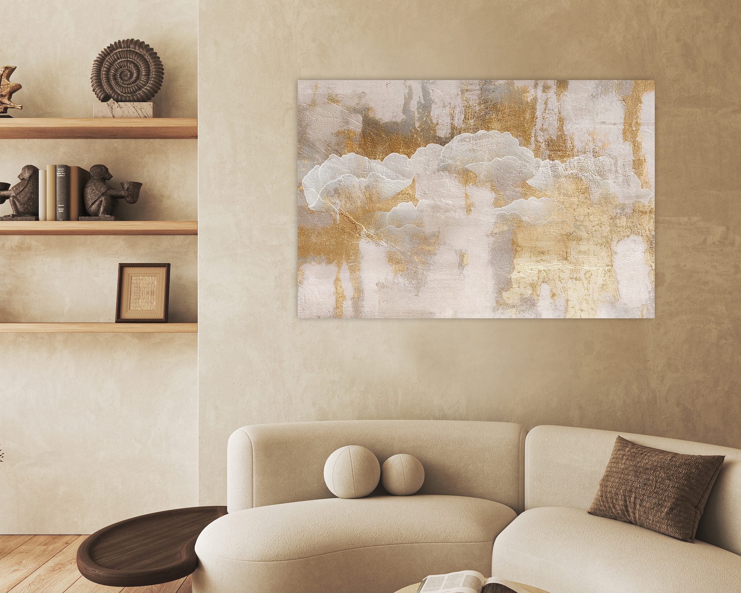 queence Tableau sur toile »Gingko Abstrakt in Gold, Canvas Bild von Hand bespannt« 1 cuis tlg. Motifs gingko intemporels dans des couleurs claires