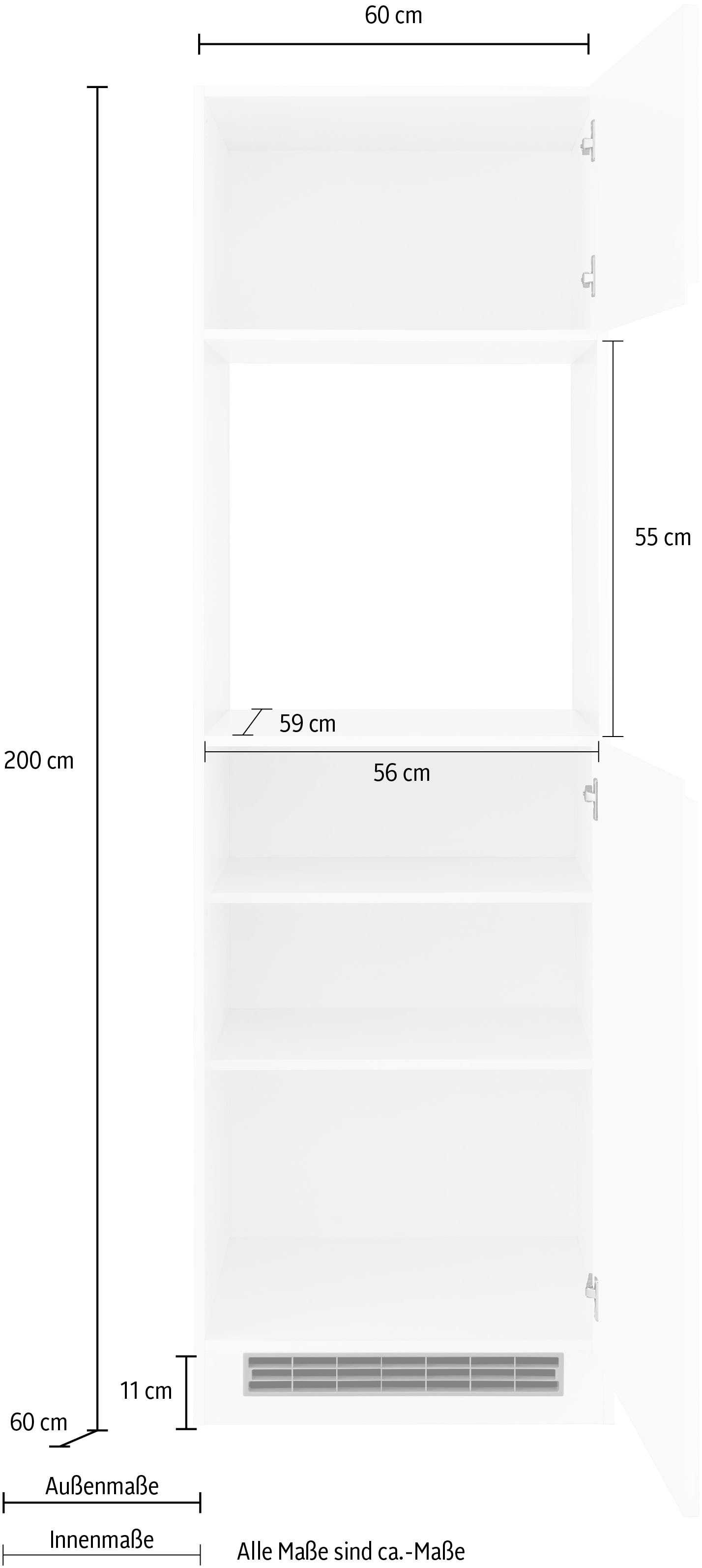 KOCHSTATION Armoire d'encastrement pour four »KS-Virginia,neu in verbesserter Ausführung« Rangement, Softclose,  largeur 60 cm, hauteur 200 cm, niche pour poêle L/H/P : 56/59/55 cm