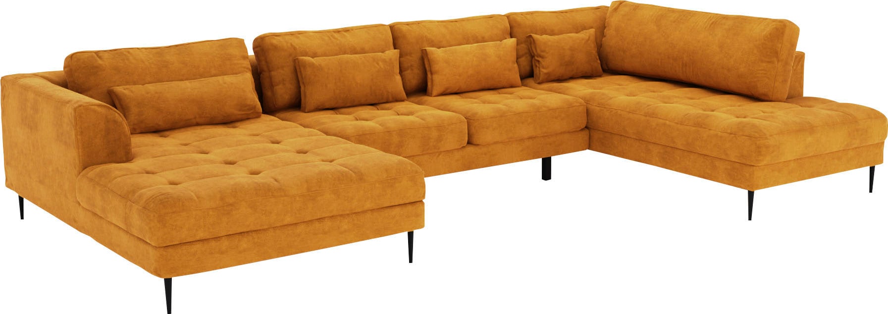 TRENDMANUFAKTUR Paysage de salon »Luzi, gemütliches Sofa, extra viel Platz, viele Kissen« Canapé design avec très bon confort d'assise, pieds métal noirs, largeur 361 cm