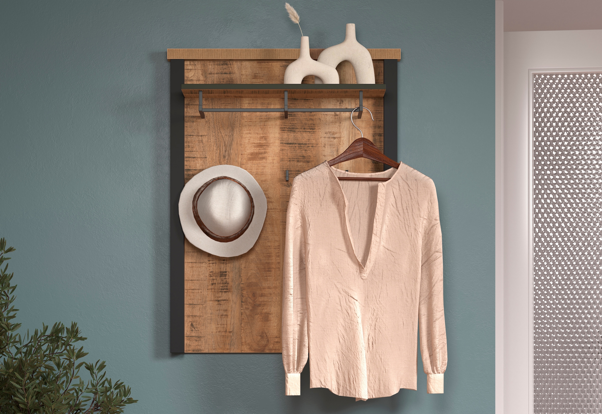 Home affaire Panneau de vestiaire »Elda« 1 cuis tlg. Wandpaneel mit Ablage, 1 Kleiderstange, 3 Haken – (B/T/H) 73/27/95 cm
