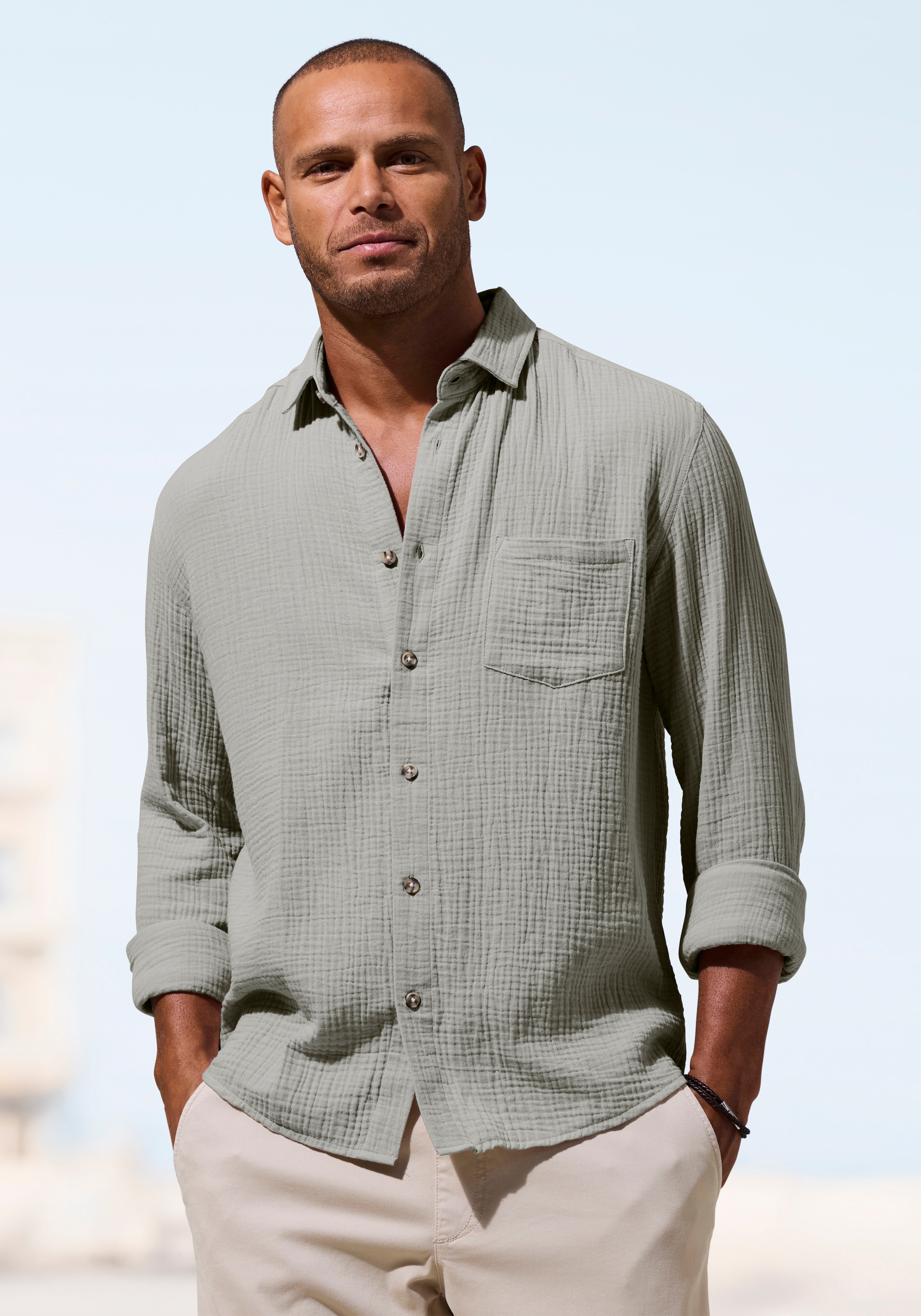 Beachtime by Lascana Chemise à manches longues »Regular fit« chemise décontractée à manches longues en mousseline