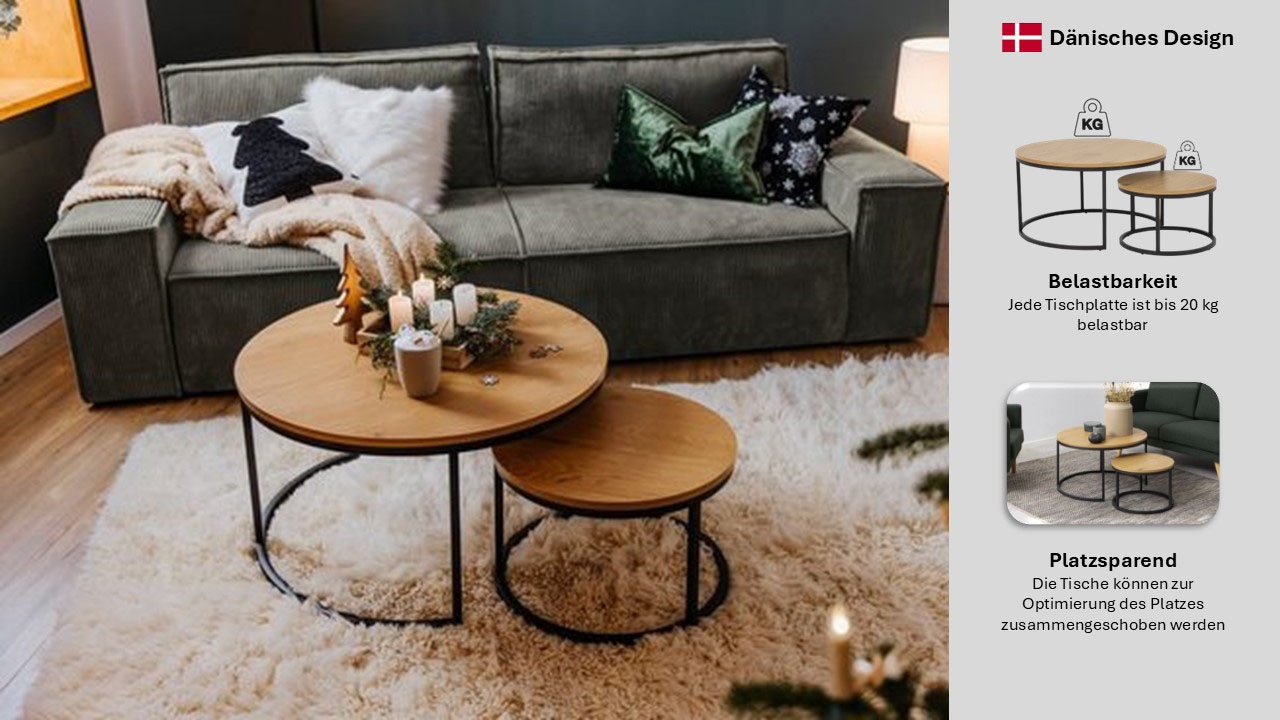 ACTONA GROUP Table basse »Spiro 2er Set, rund – modern & stilvoll kombinieren, zeitloses Design« Table basse, table d’appoint, 2 cuis tlg. OTTOs Choice aspect bois, facile d'entretien & structure métallique robuste