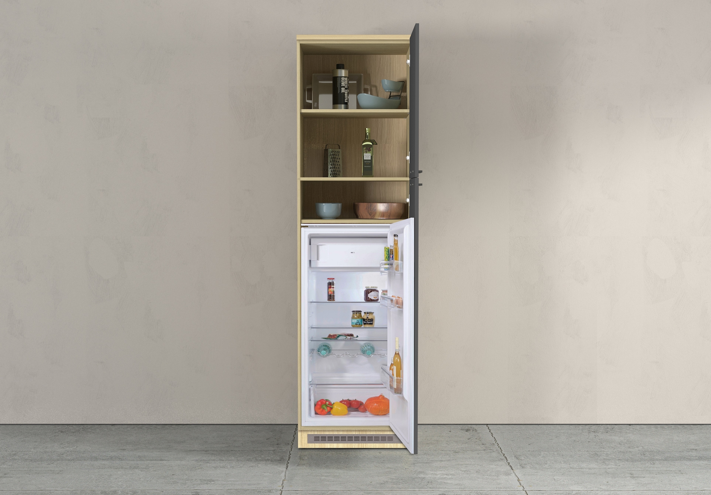 KOCHSTATION Armoire réfrigérée encastrable »Luna, Kühlschrank-Umbau, Einbauschrank für Kühlschrank, Made in Italy« B/T/H: 60×60×214,5 cm, für zwei Kühlschrankhöhen vorbereitet