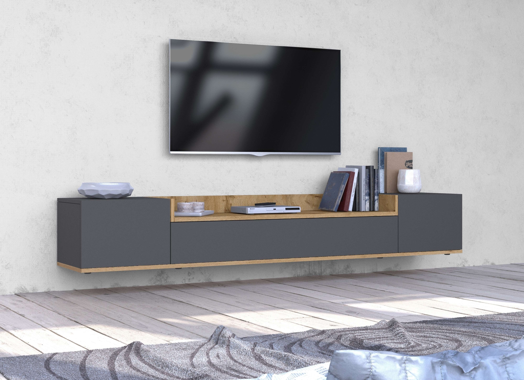 GOODproduct Lowboard »BOLSENA,TV-Kommode, TV-Möbel,TV-Bank, 4 Fächer und offenes Ablagefach« 1 Stk. tlg. stehend/hängend montierbar, Made in Italy, B/T/H: 200 × 35 × 31,2 cm