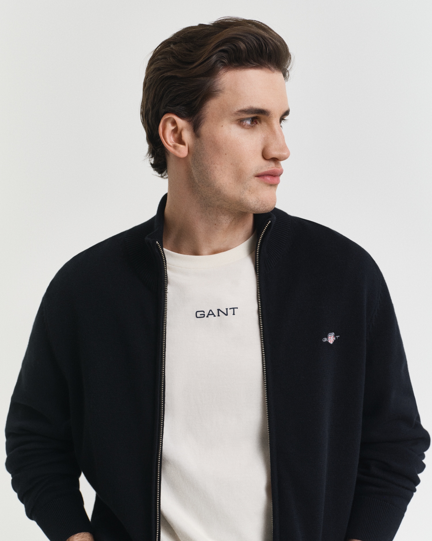 Gant Cardigan »CASUAL COTTON ZIP CARDIGAN« avec bord-côte au col montant, aux manches et à l'ourlet